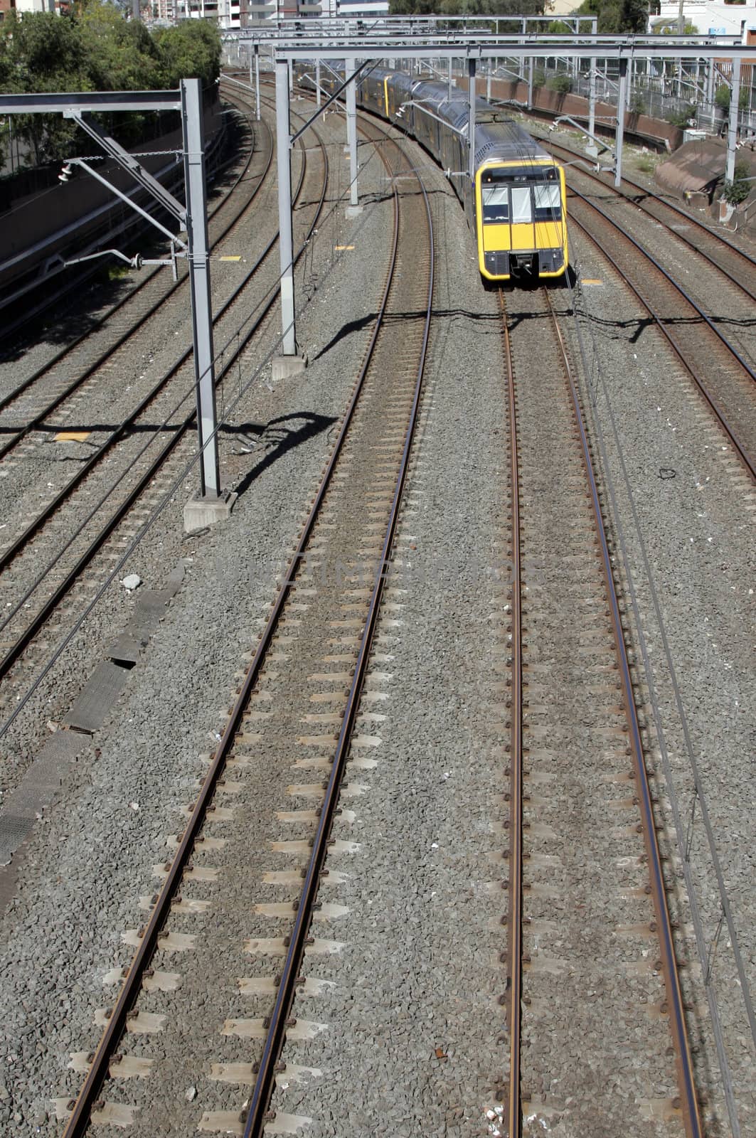 Straight Railway Tracks With Approaching Train, Public Transportation