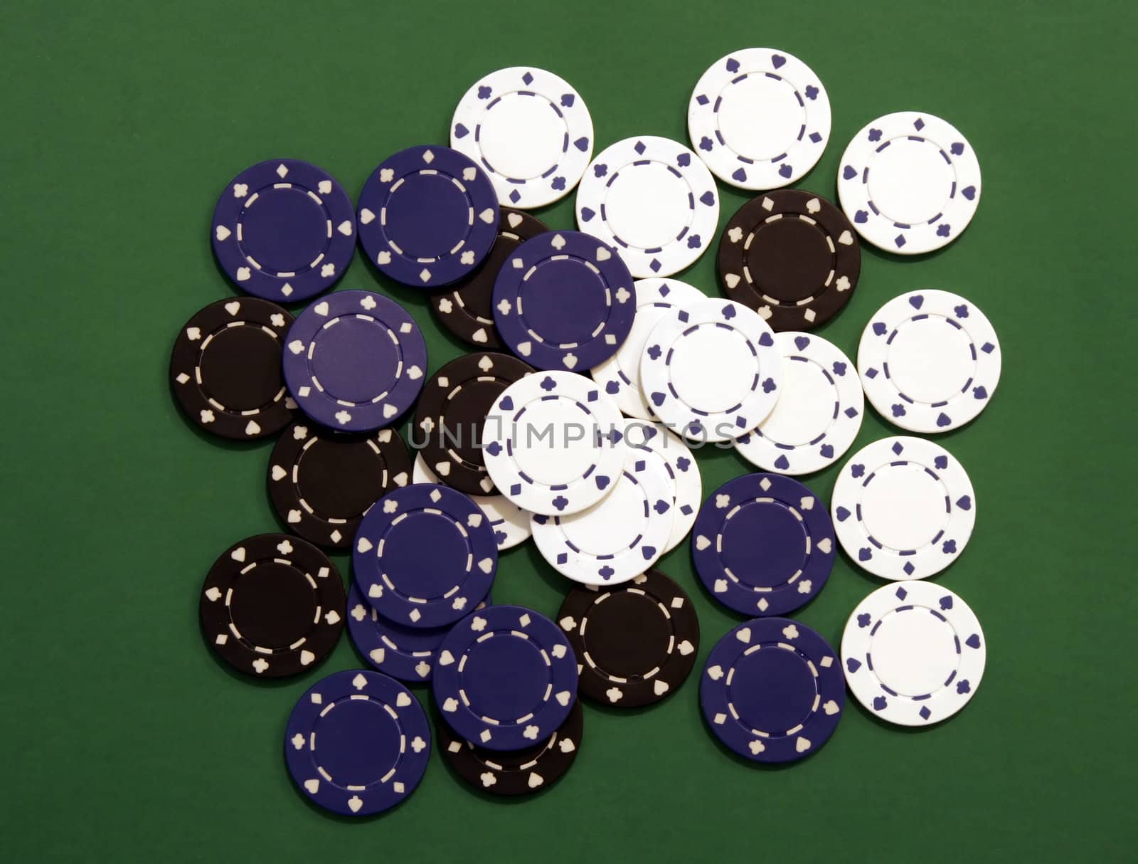 Casino Chips on Green Background