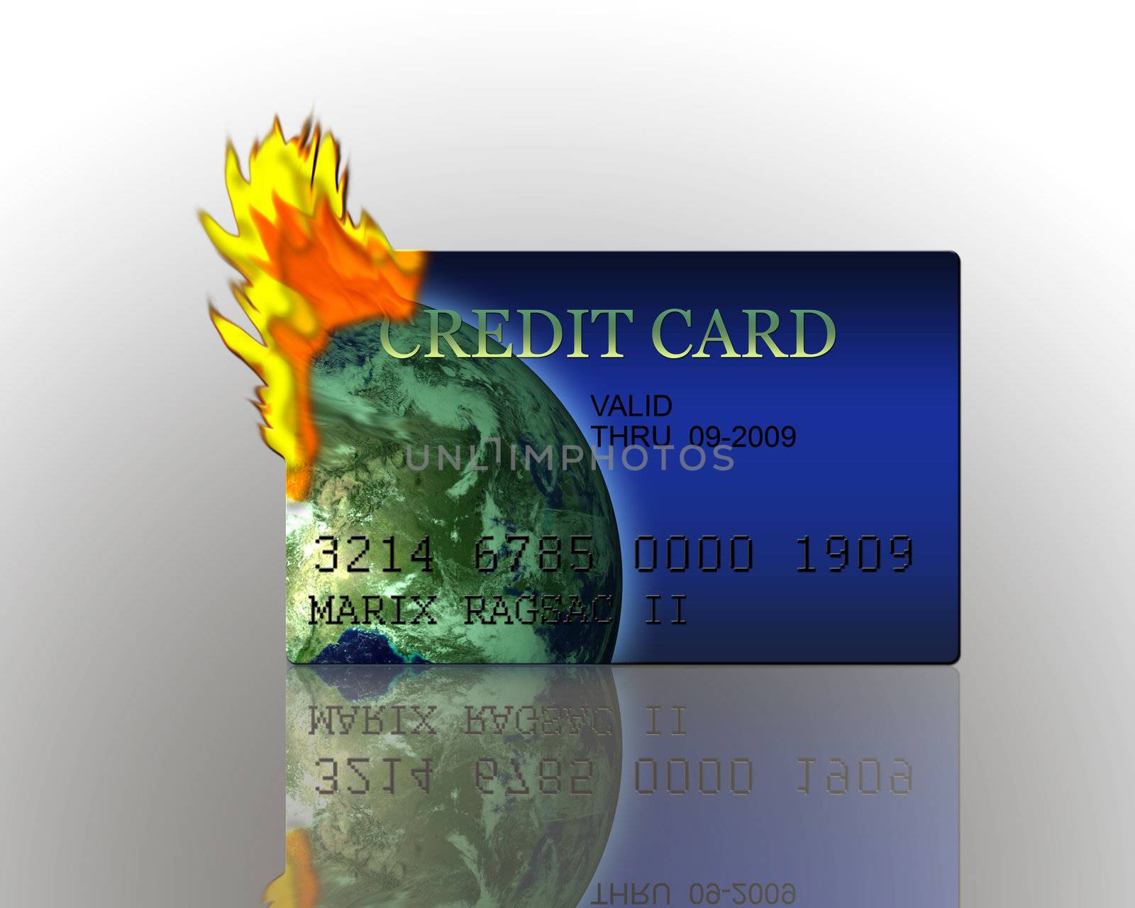 Render of 3D Credit Card burning high resolution - concept of financial difficulty