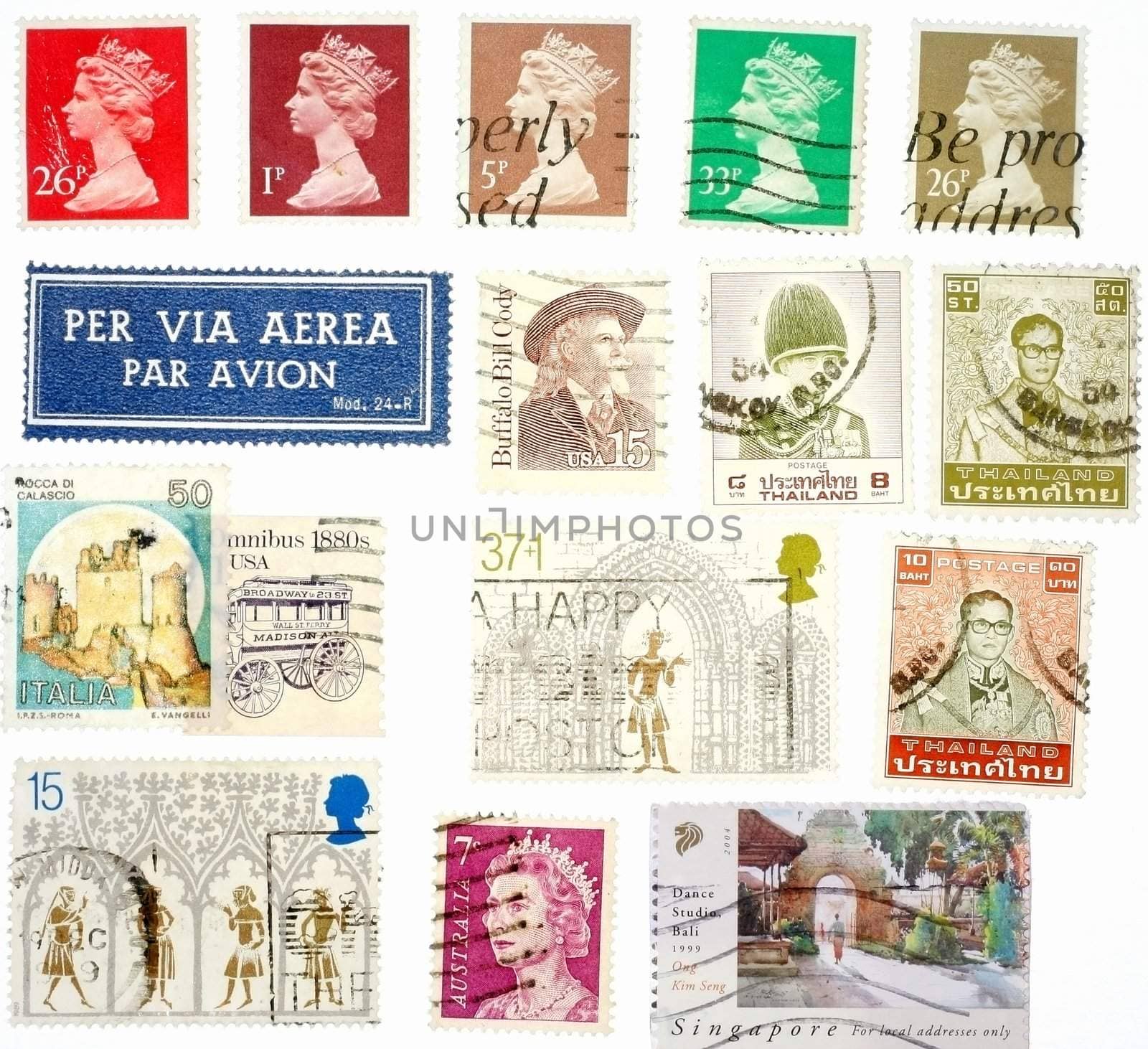International Vintage Stamps Collectible in white background