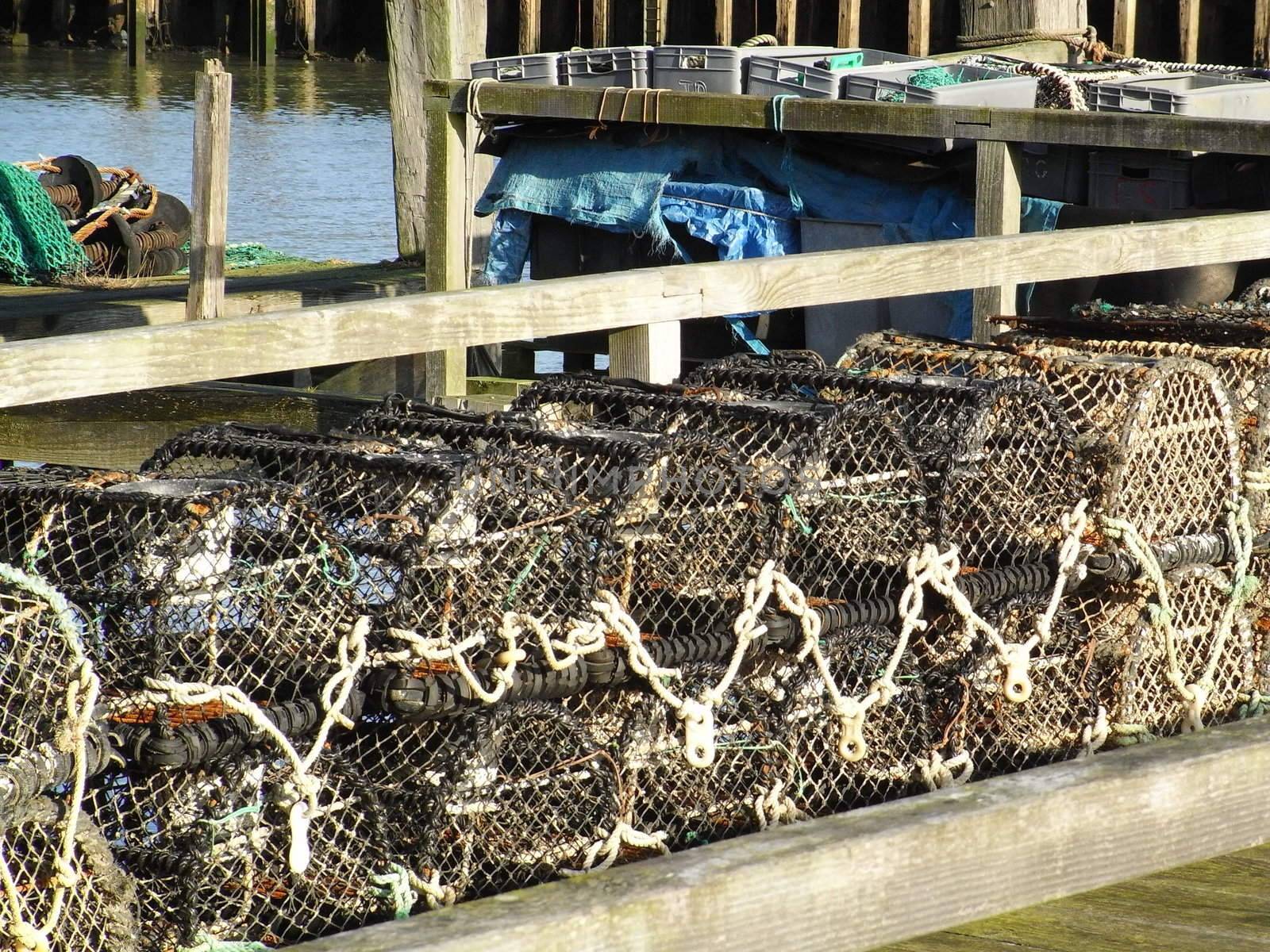 lobster pots lined up on the landing