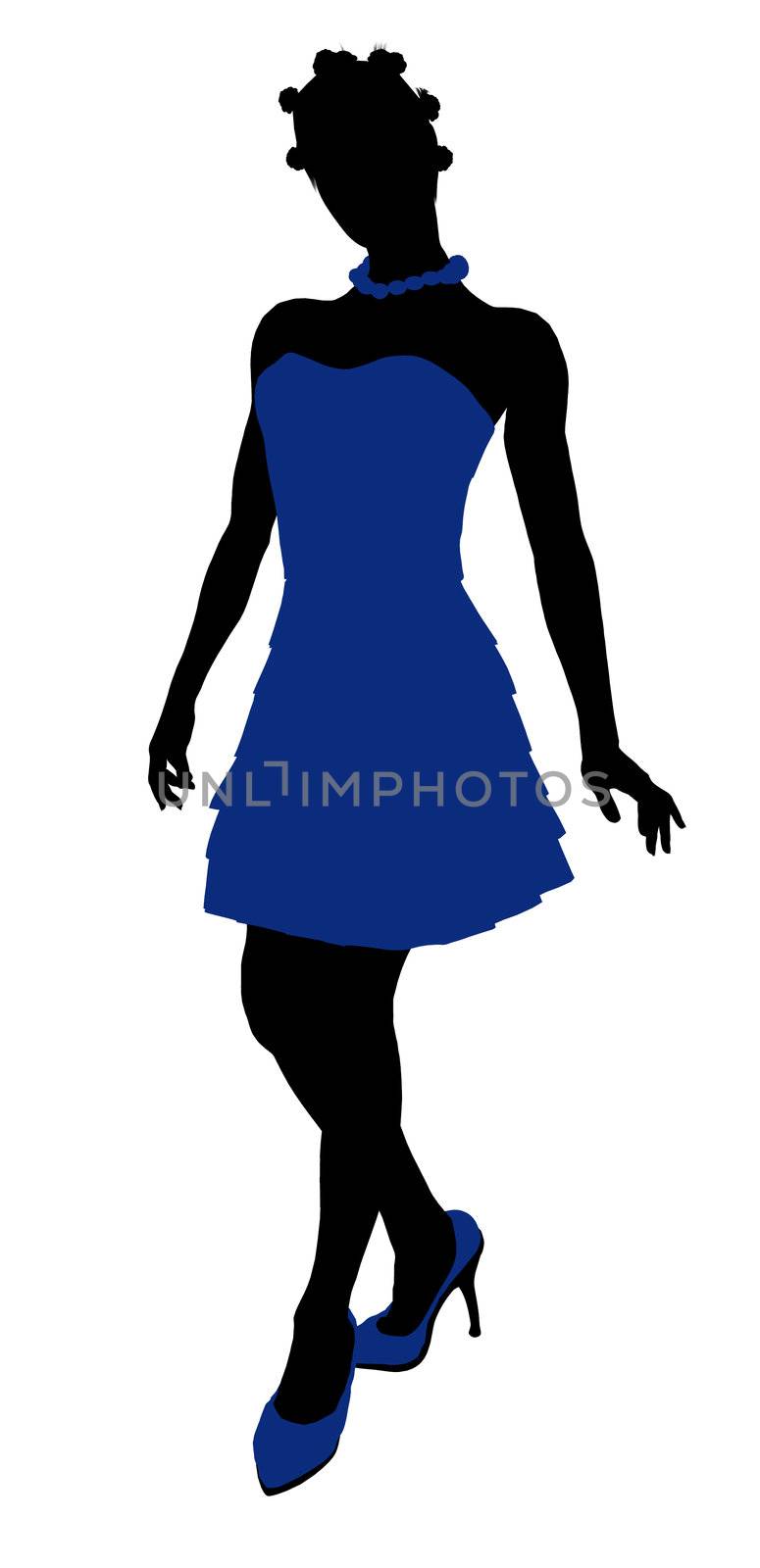 African American teenager silhouette on a white background