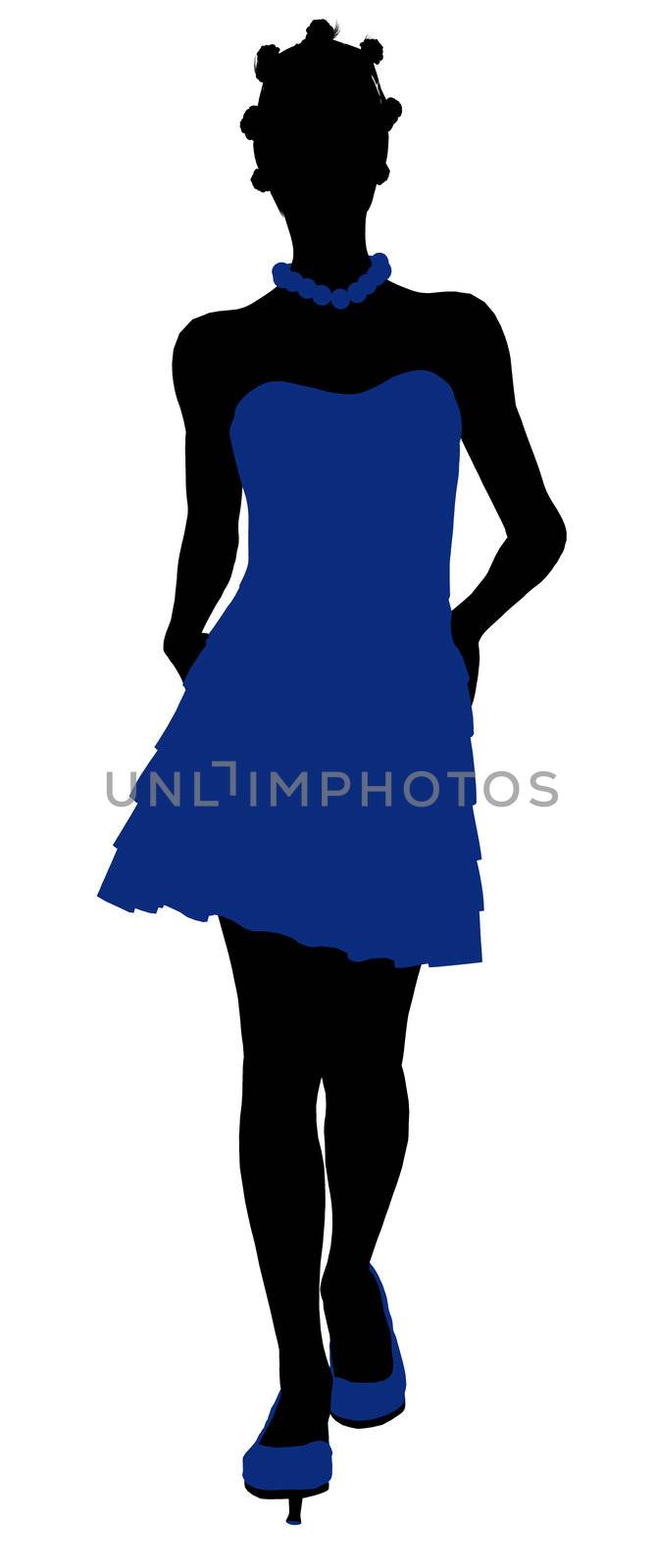 African American teenager silhouette on a white background