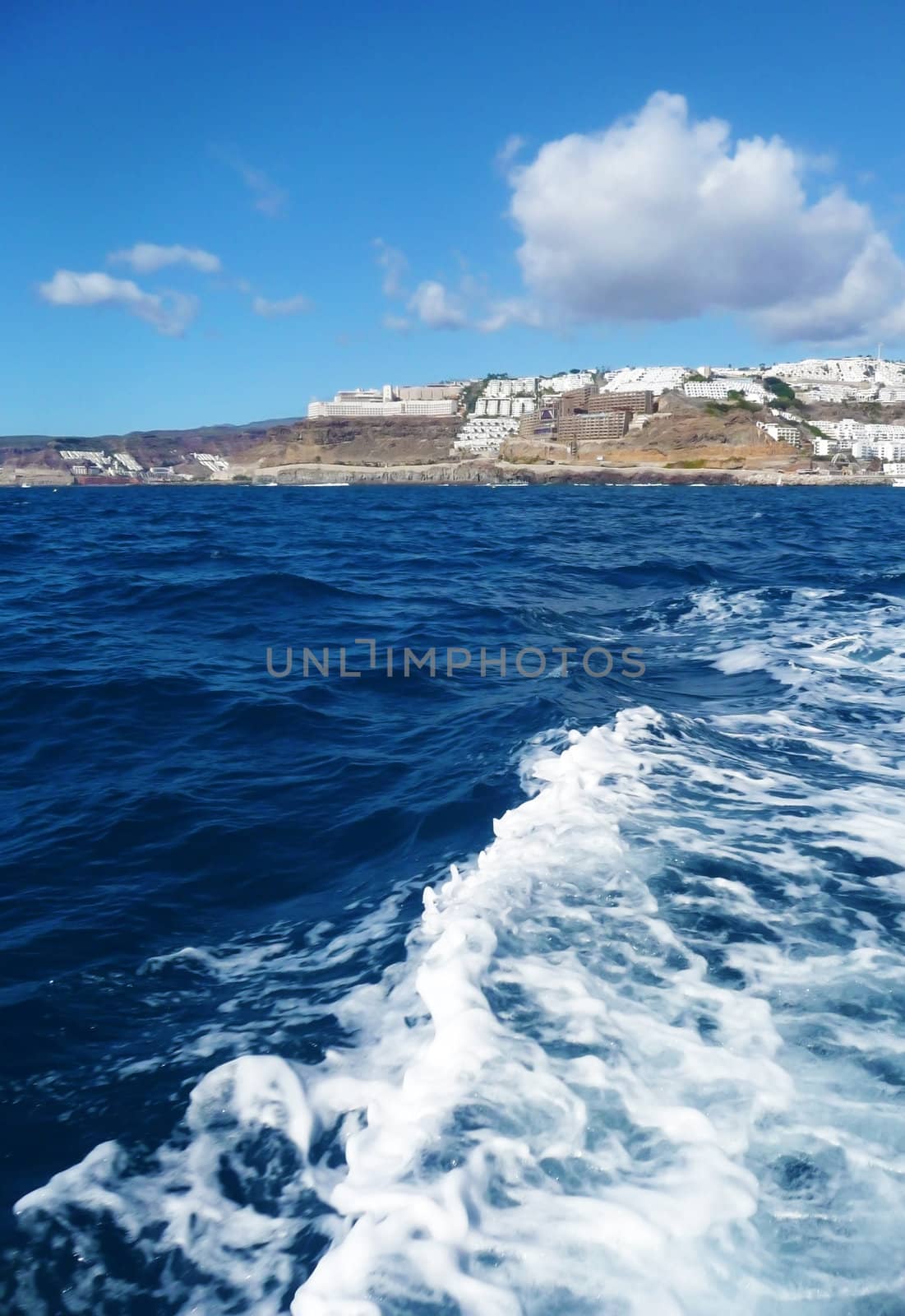 A view from a boat departing Gran Canaria.