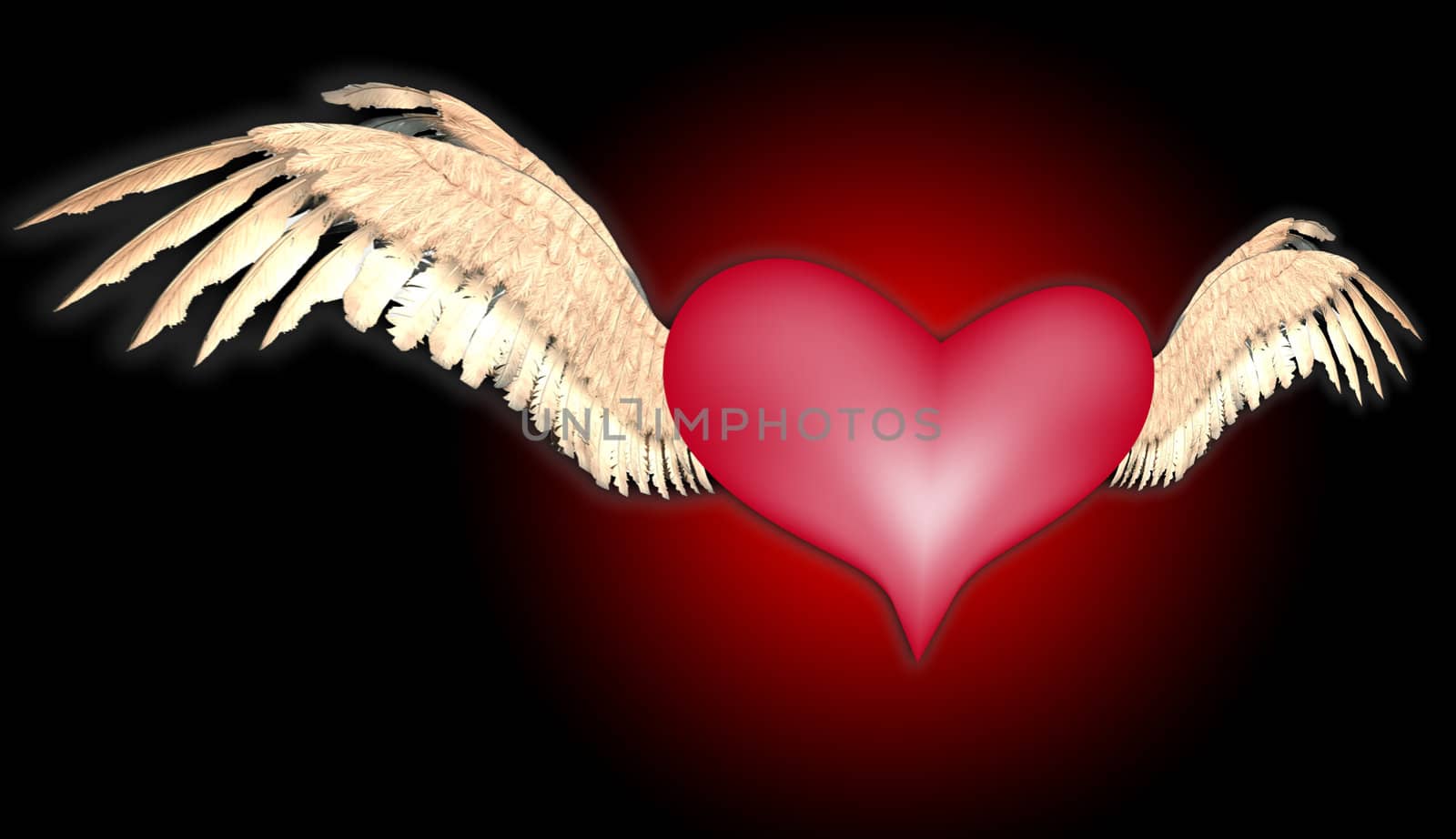 A flying heart for love and Valentines Day concepts.