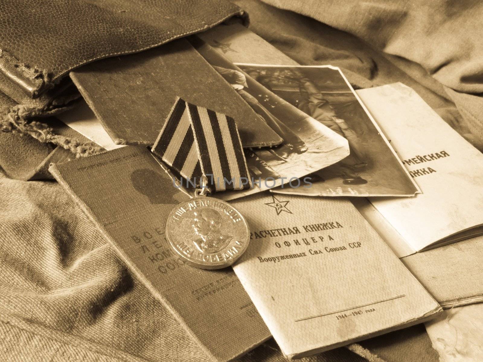 Old army bag and antiques army documents 