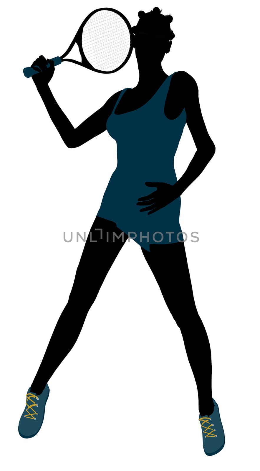 African American female tennis player art illustration silhouette on a white background