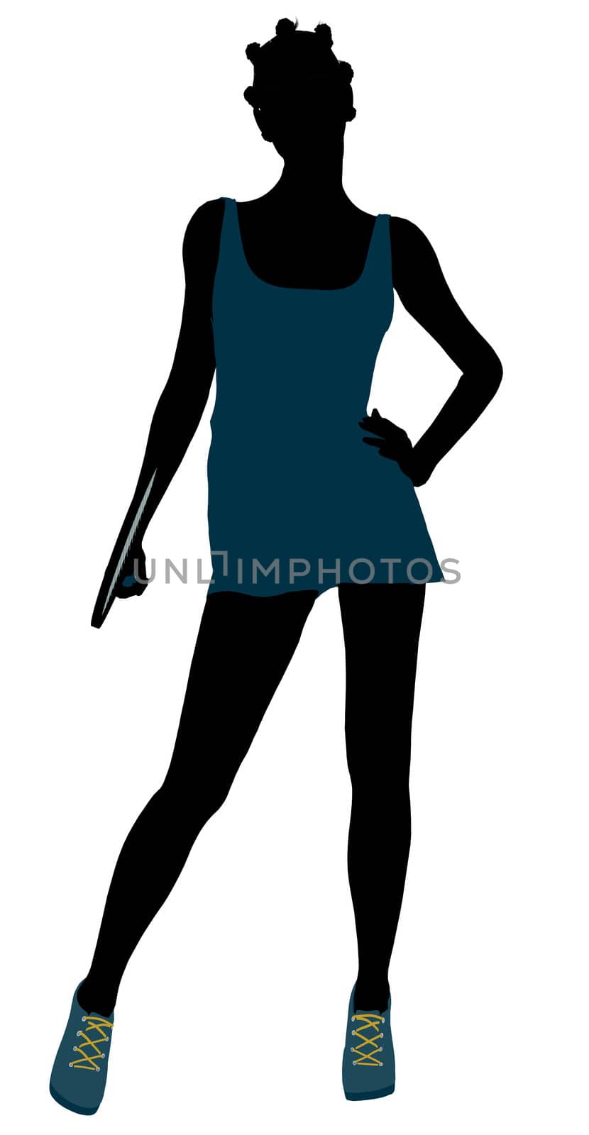 African American female tennis player art illustration silhouette on a white background