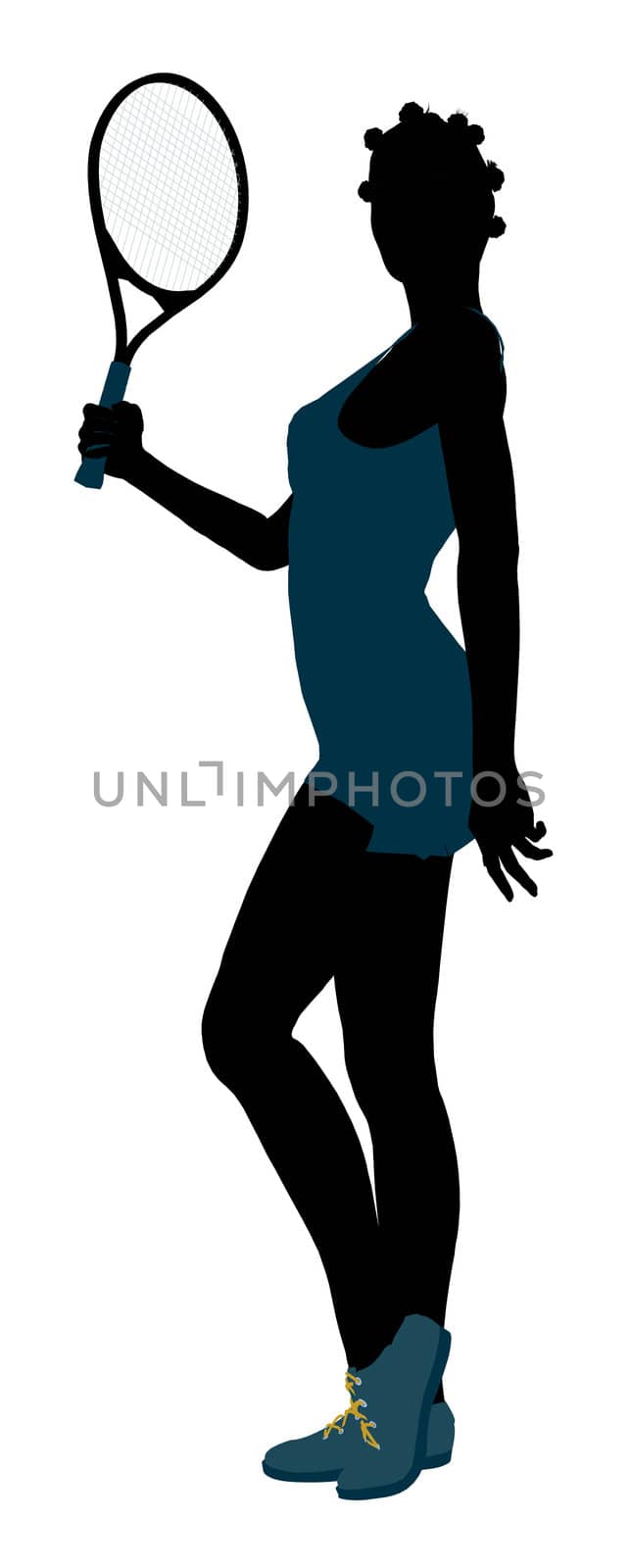 African American female tennis player art illustration silhouette on a white background