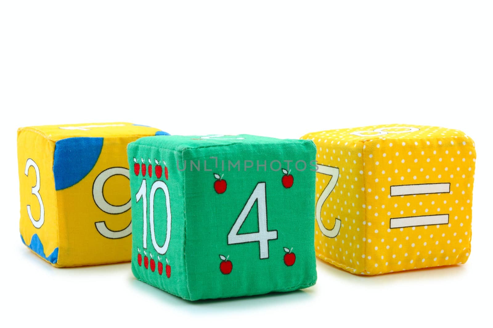 Child's cloth mathematical bricks (blocks) on overwhite background. 