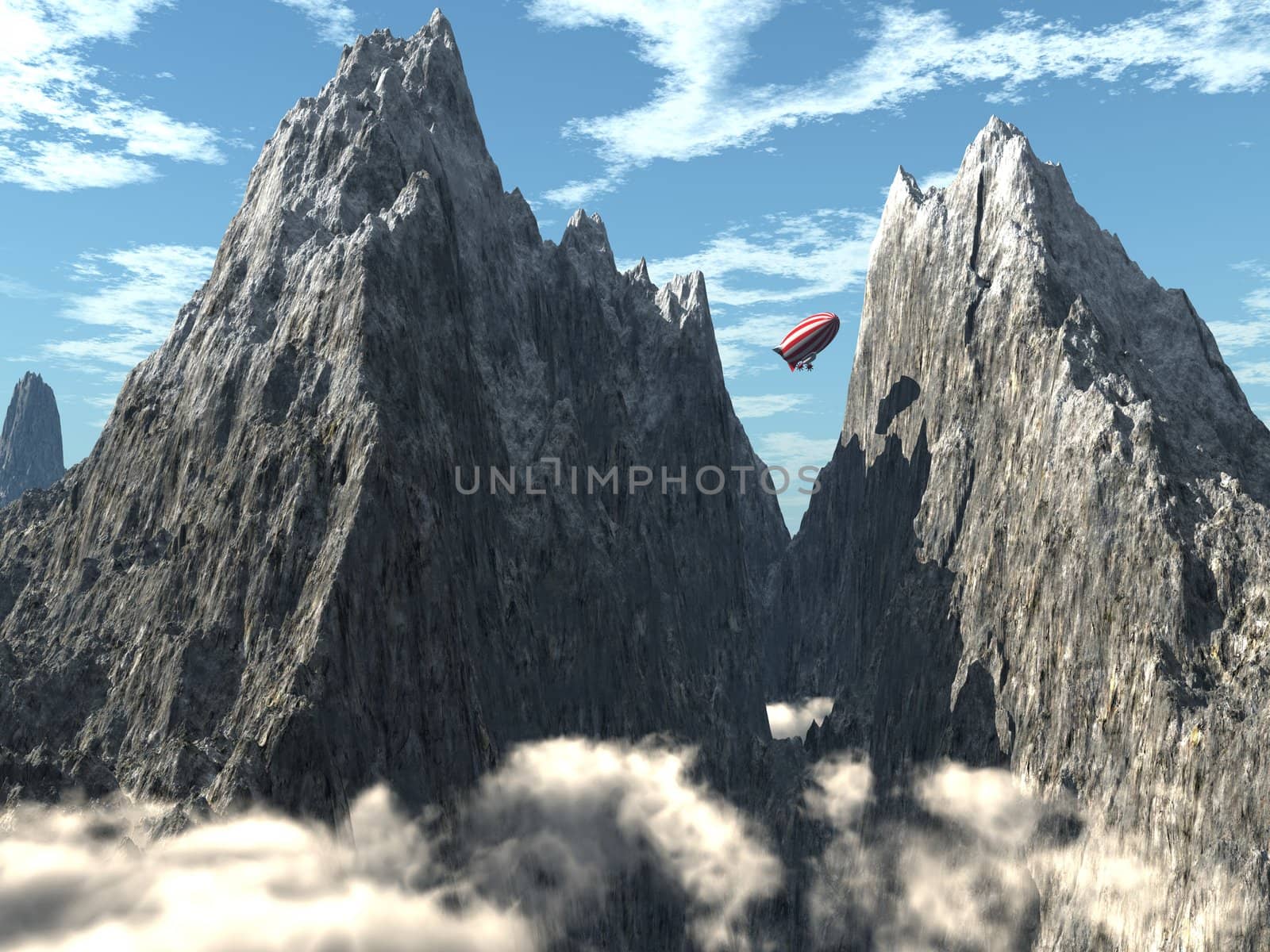 The mountain peaks, landscape, illustration 3D
