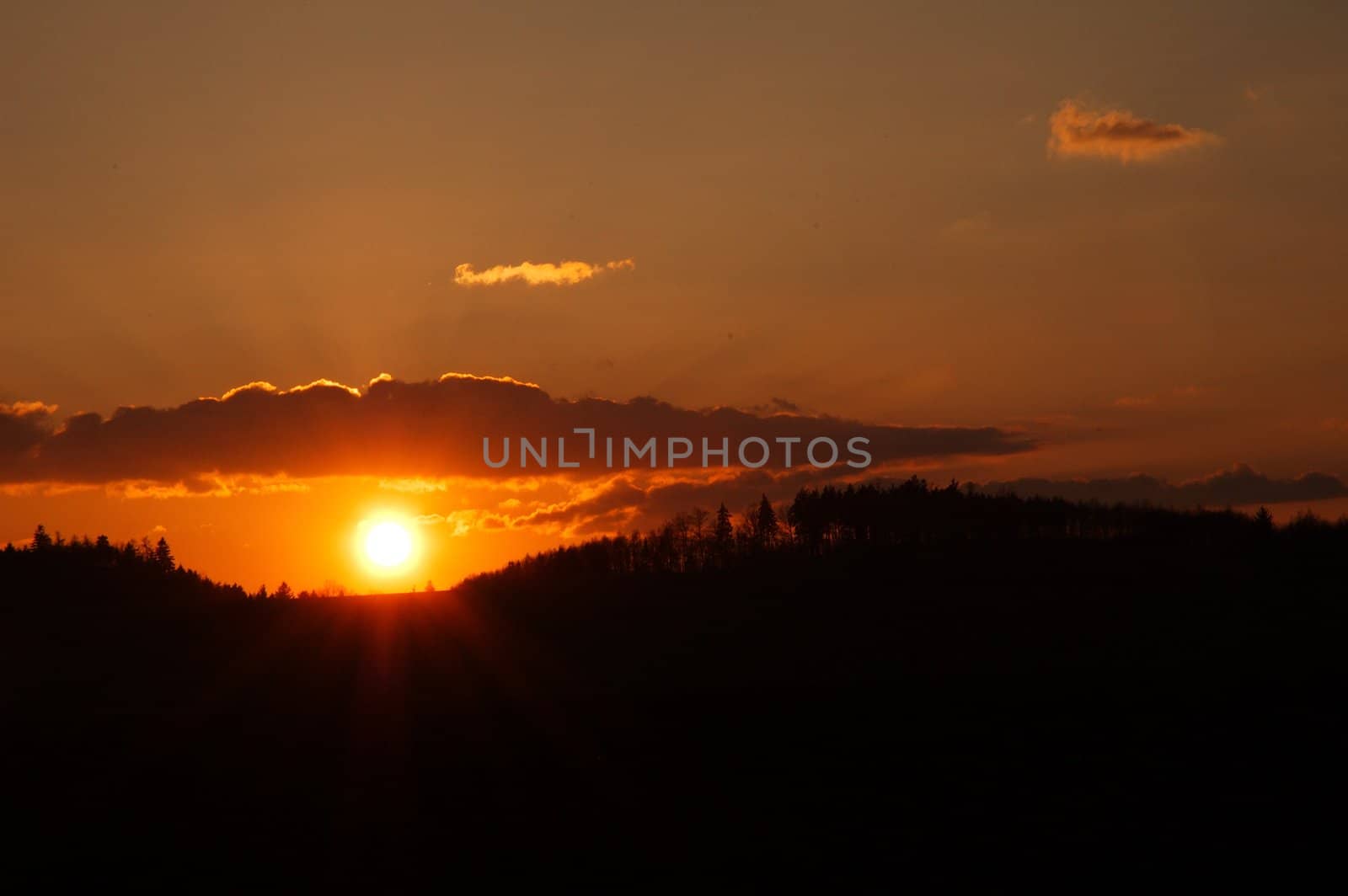 beatiful sunset above mountain, horizontally framed shot