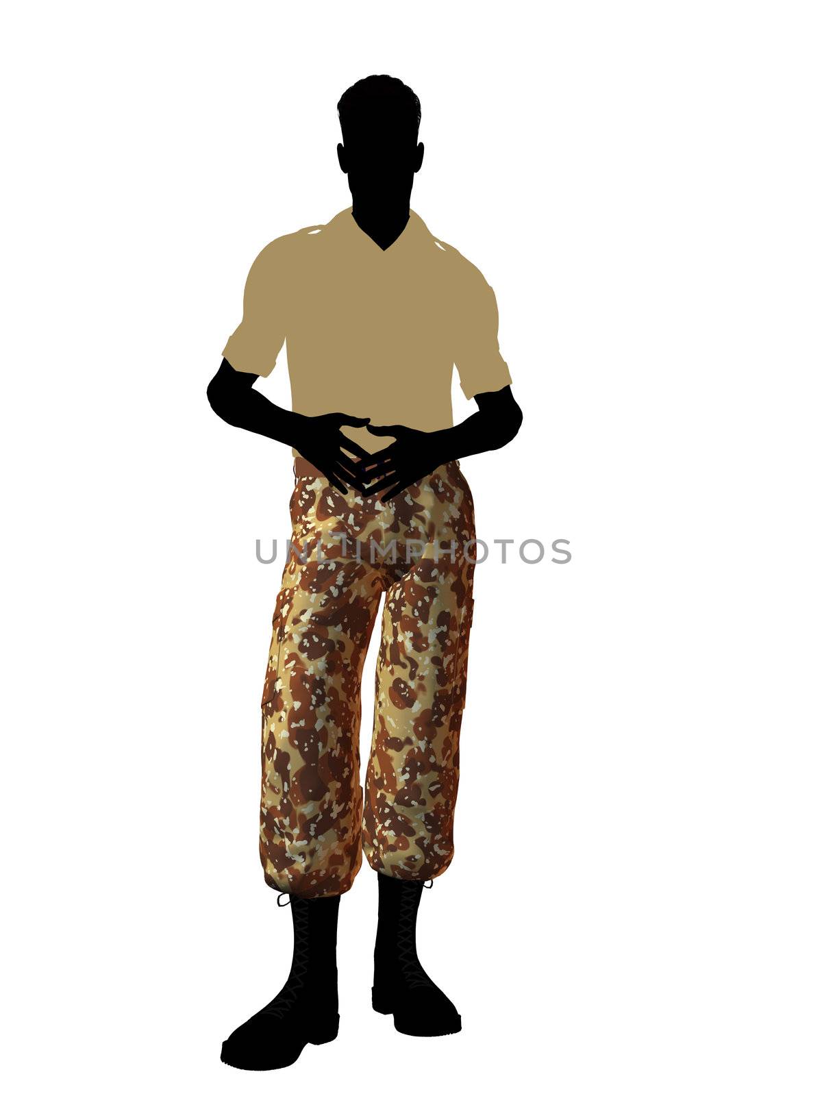 Male soldier casually dressed silhouette on a white background