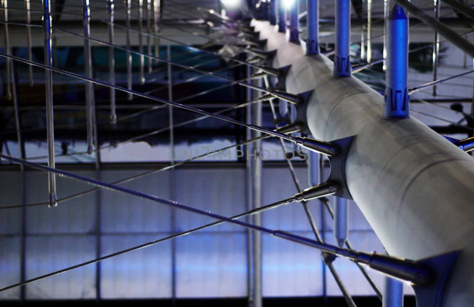 Abstract metal construction. Interior of modern building. 