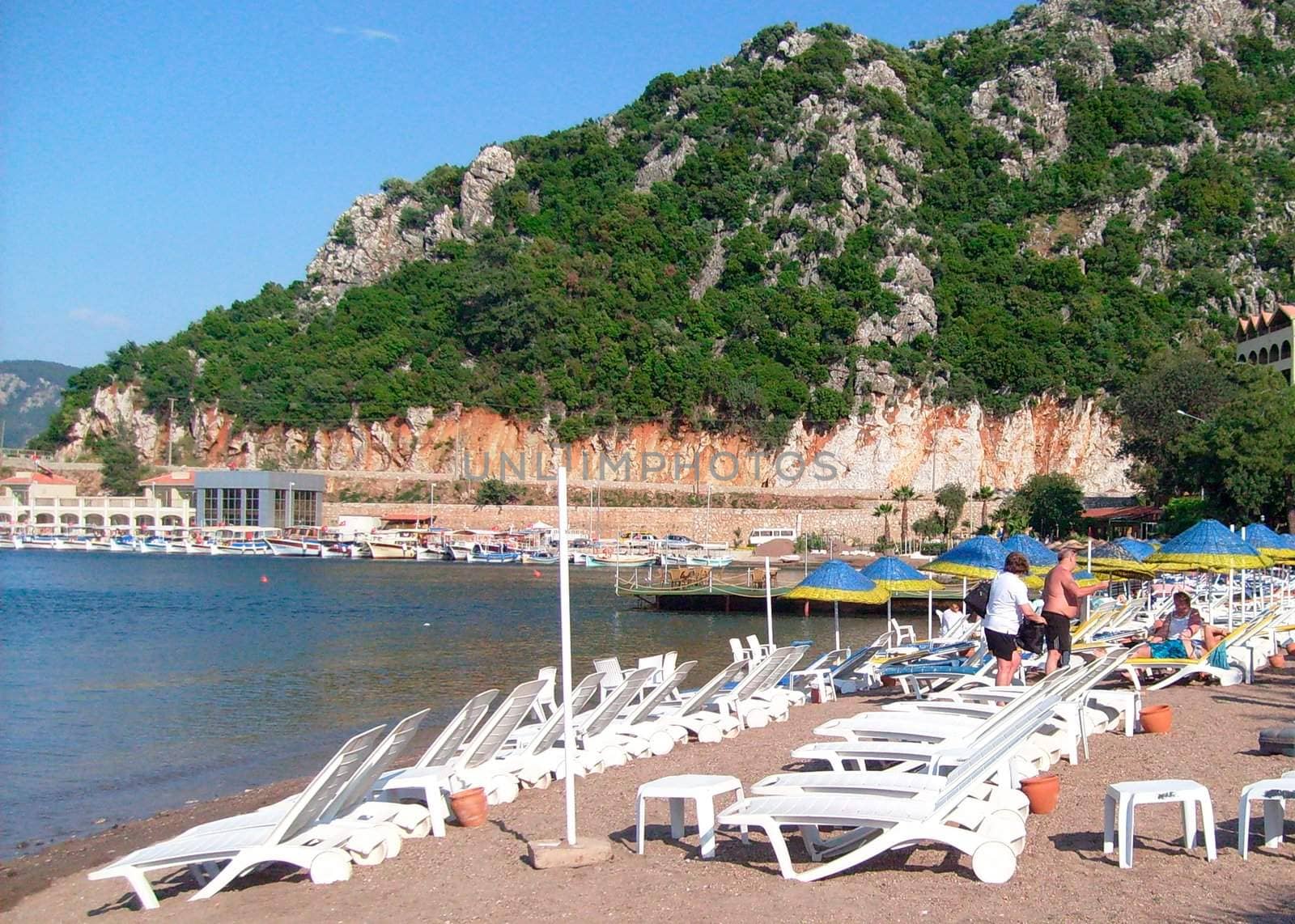Popular tourist resort of Icmeler in Turkey showing Aegean sea.