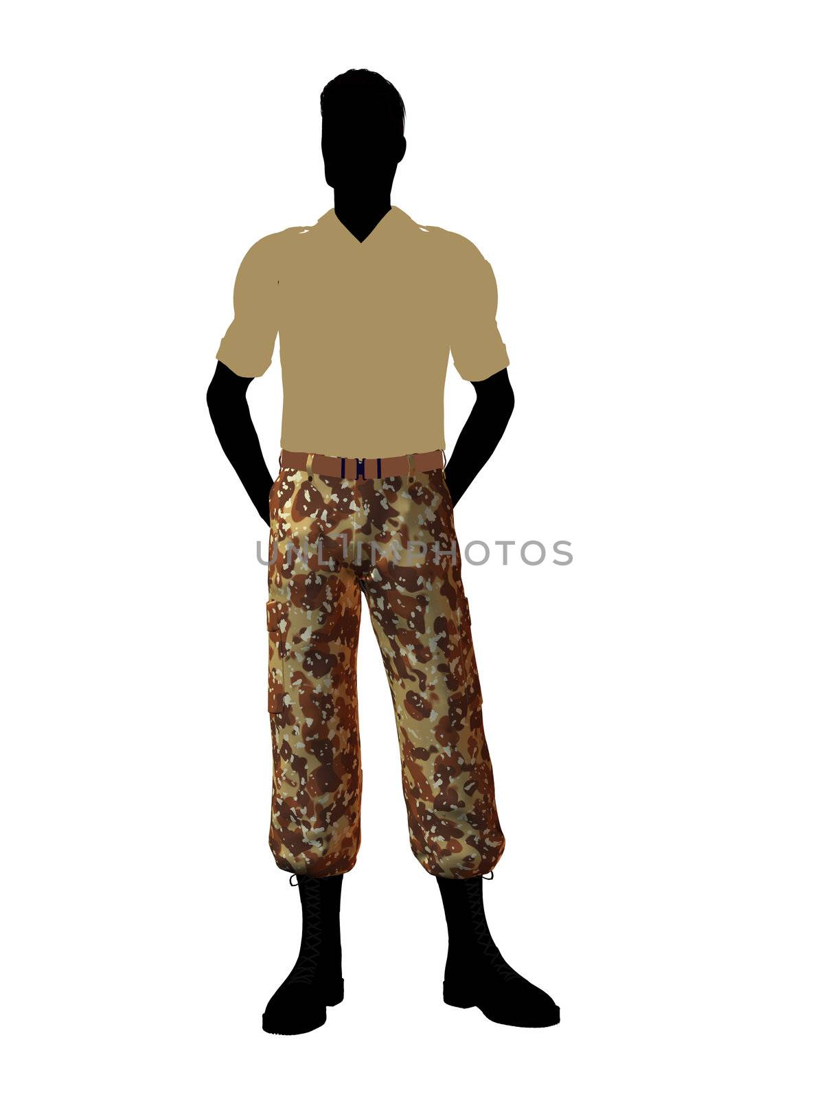 Male soldier casually dressed silhouette on a white background