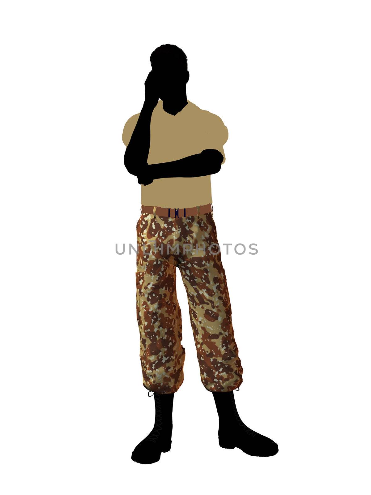 Male soldier casually dressed silhouette on a white background