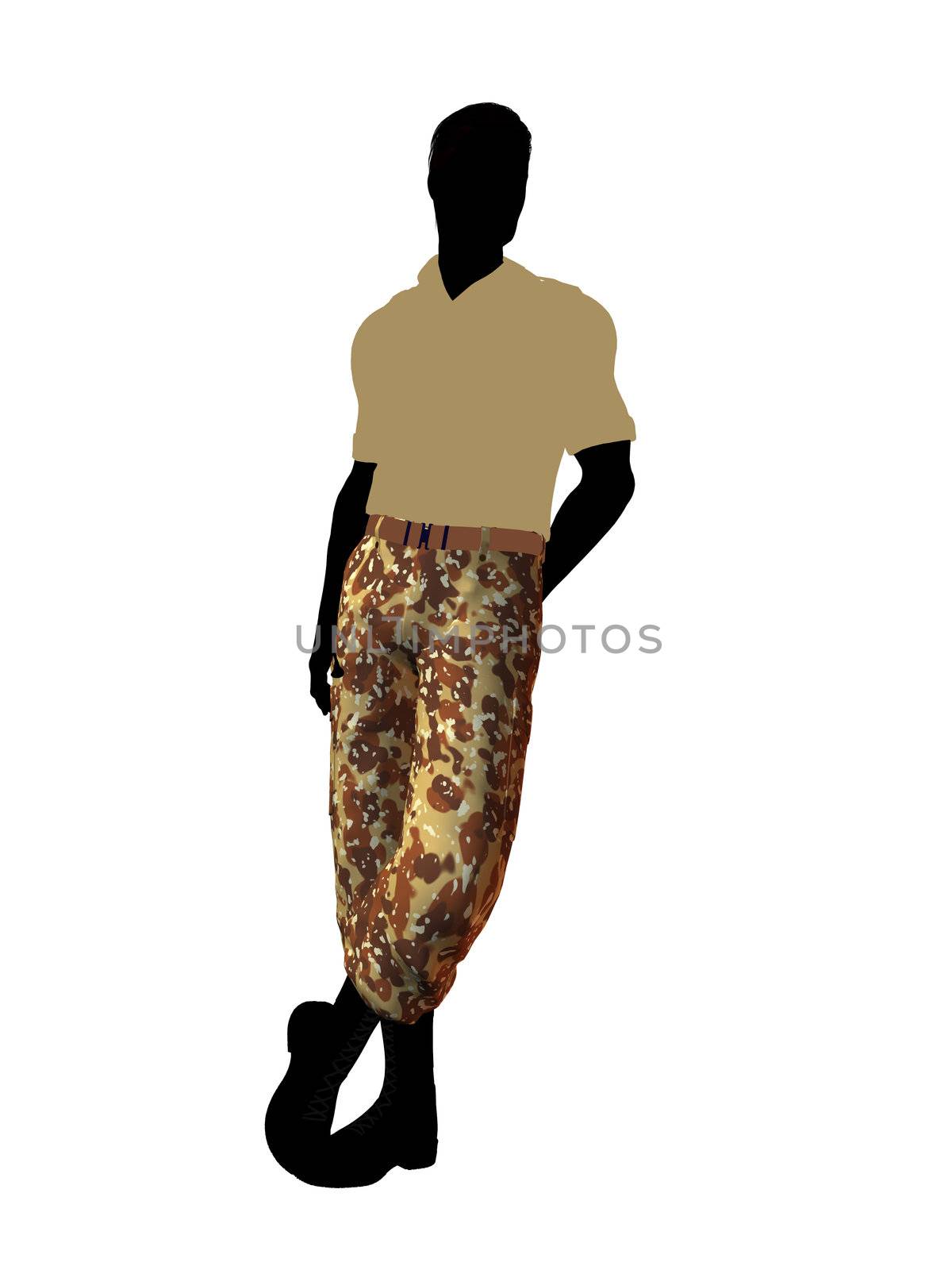Male soldier casually dressed silhouette on a white background