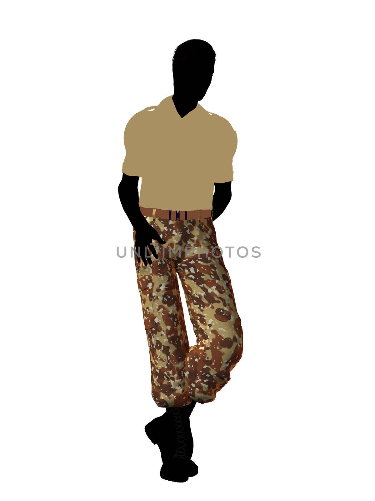 Male soldier casually dressed silhouette on a white background