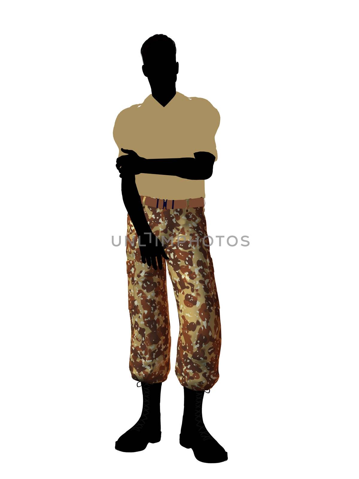 Male soldier casually dressed silhouette on a white background