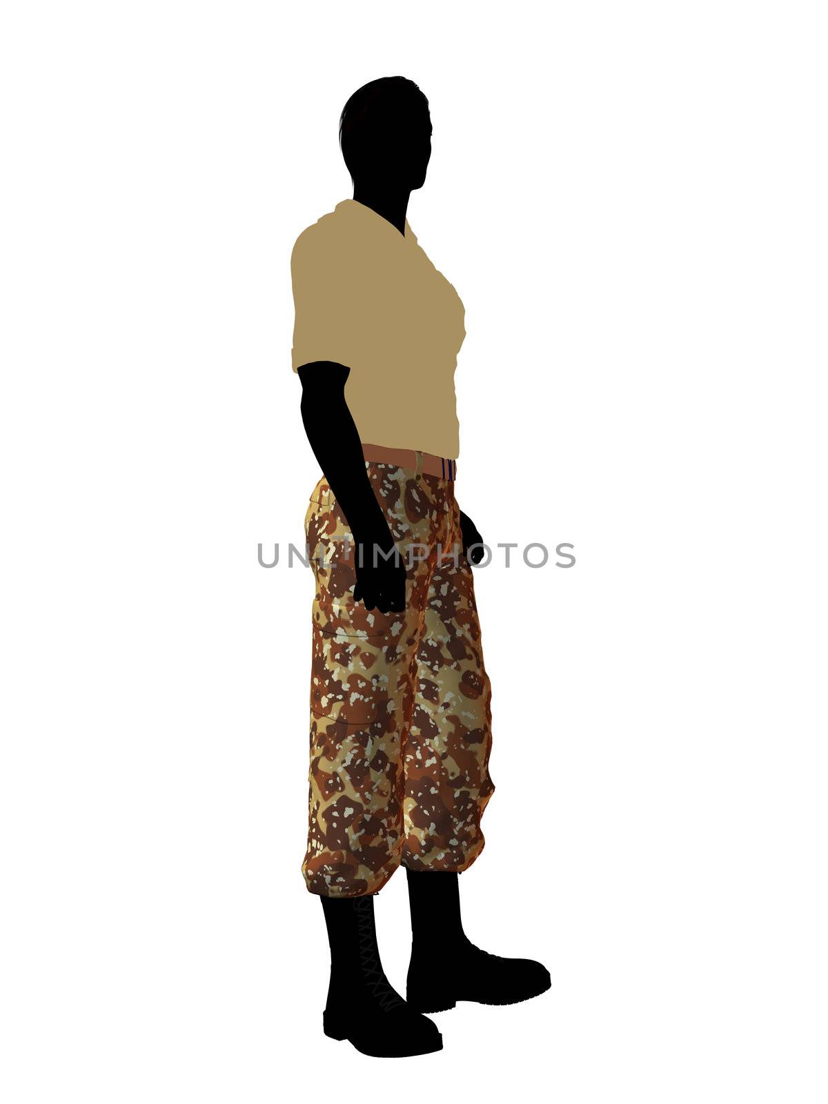 Male soldier casually dressed silhouette on a white background