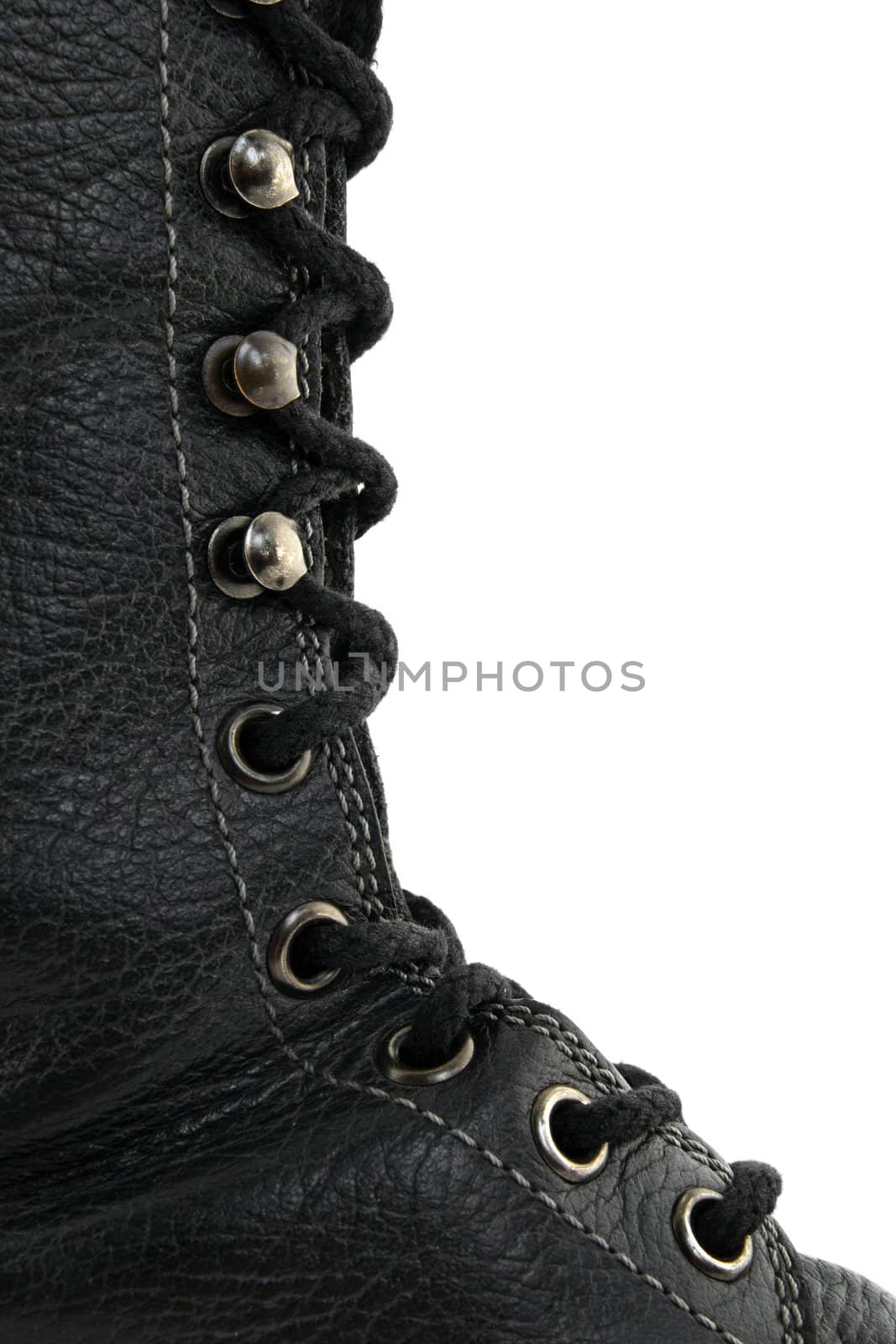 Closeup of black leather boot by anikasalsera