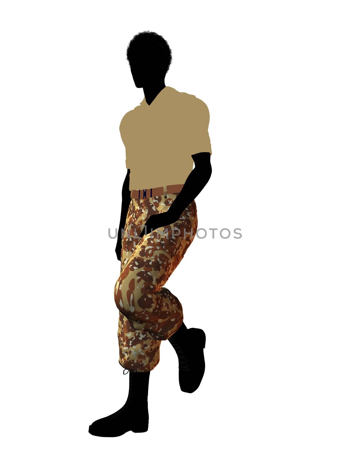 Male soldier casually dressed silhouette on a white background