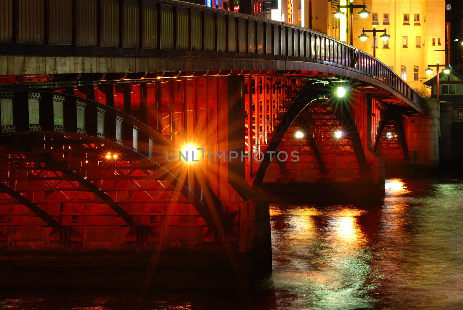 famous red Azuma bridge with night illumination in Tokyo Japan