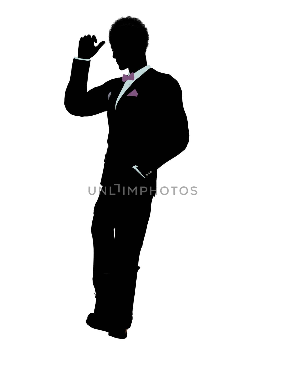 African american man dressed in a tuxedo silhouette illustration on a white background