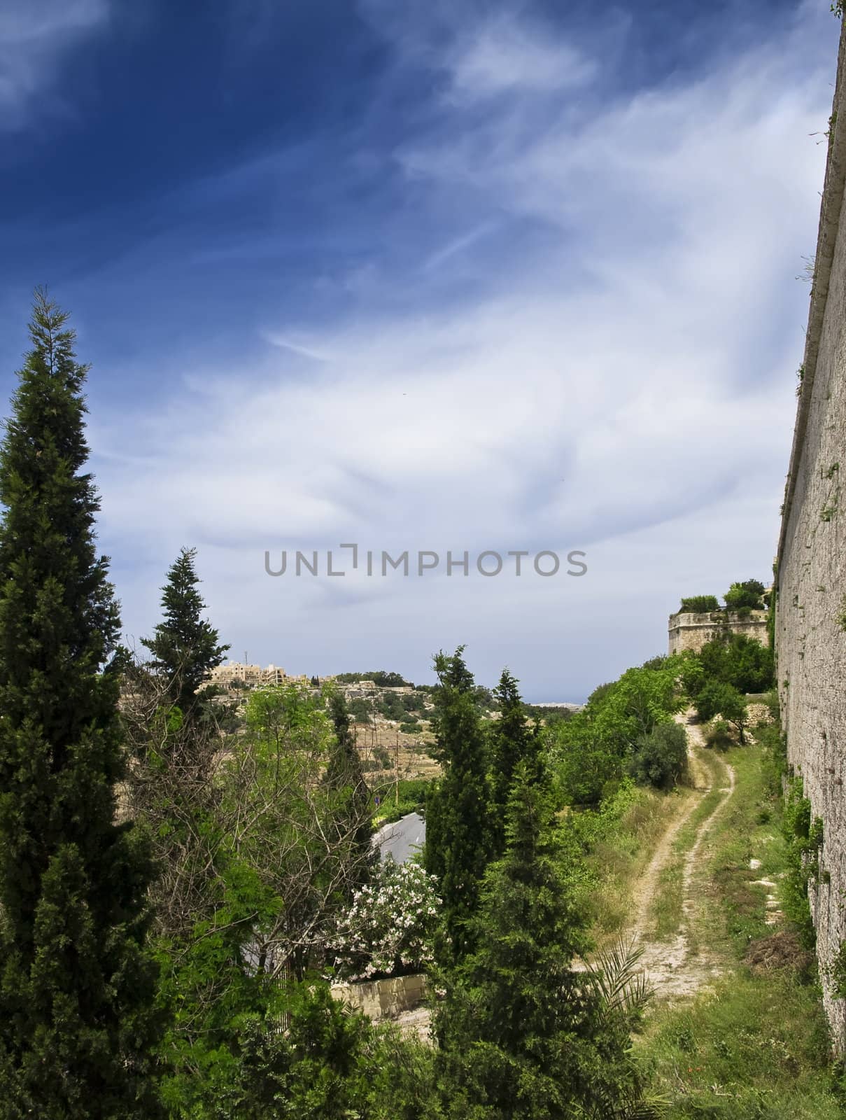 General view just outside the bastions of the old city of Malta Mdina