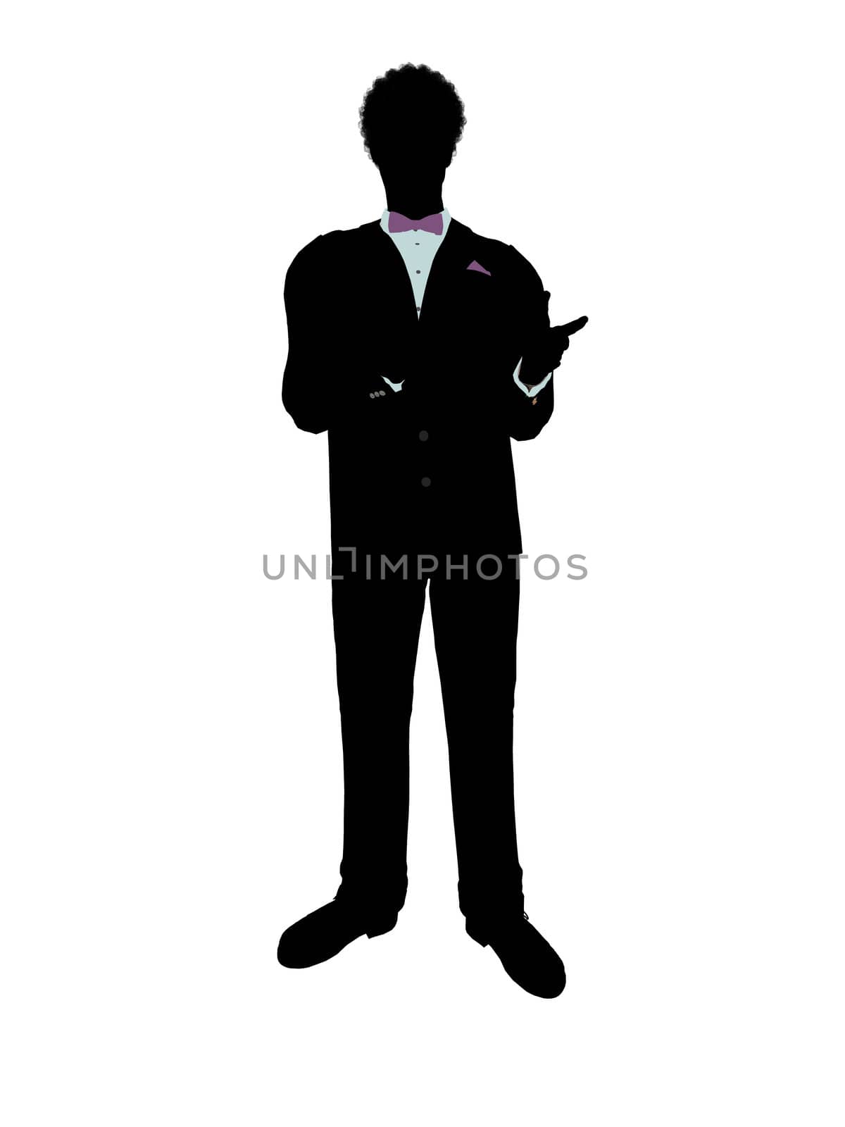 African american man dressed in a tuxedo silhouette illustration on a white background