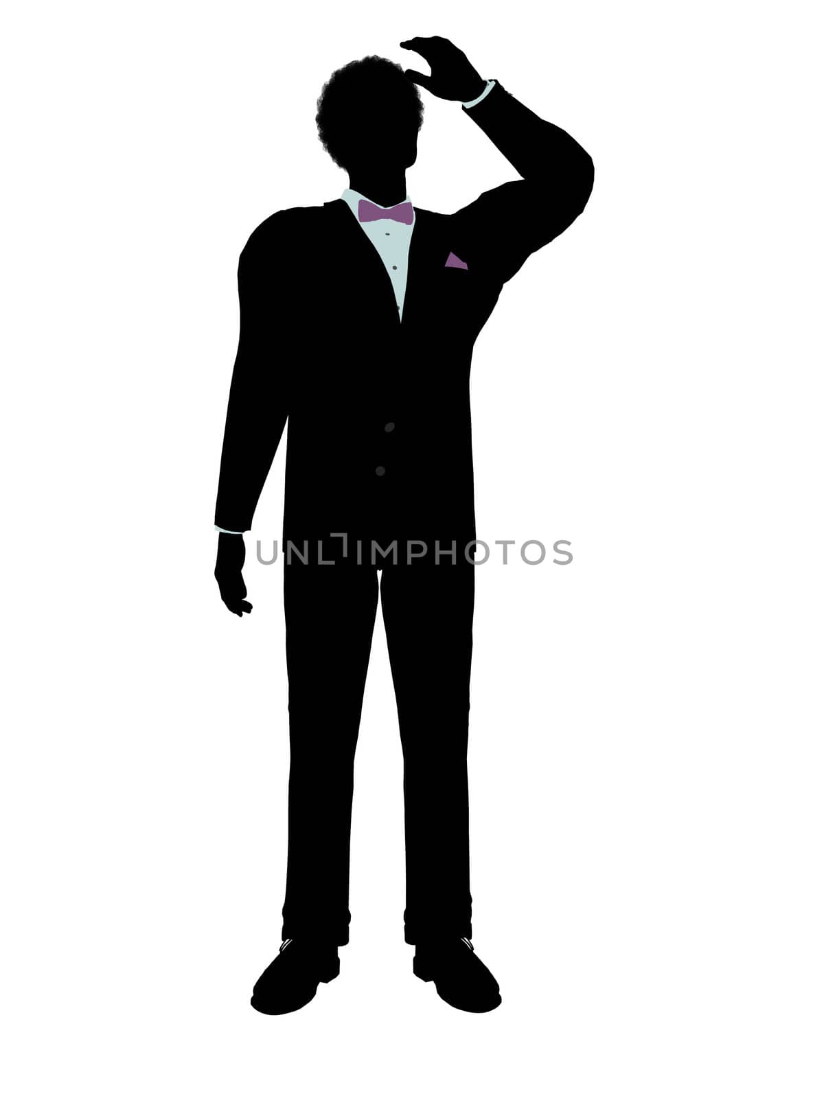 African american man dressed in a tuxedo silhouette illustration on a white background