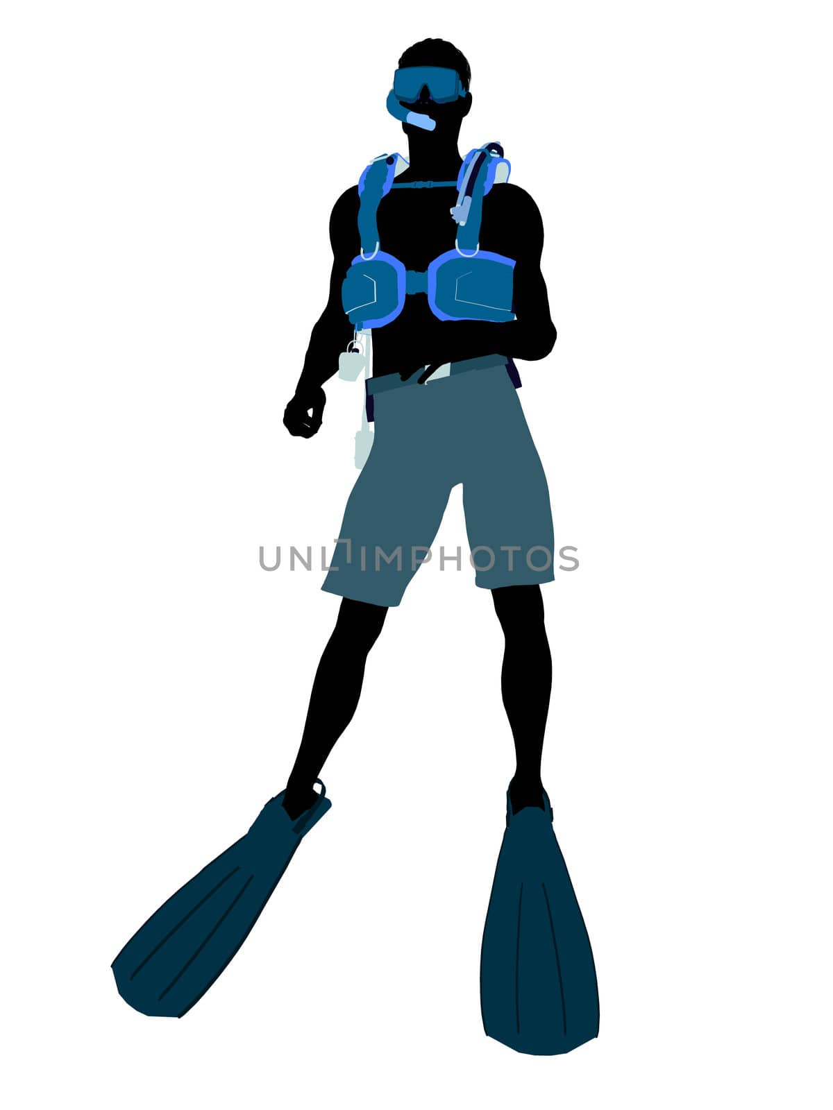 Male scuba diver art illustration silhouette on a white background