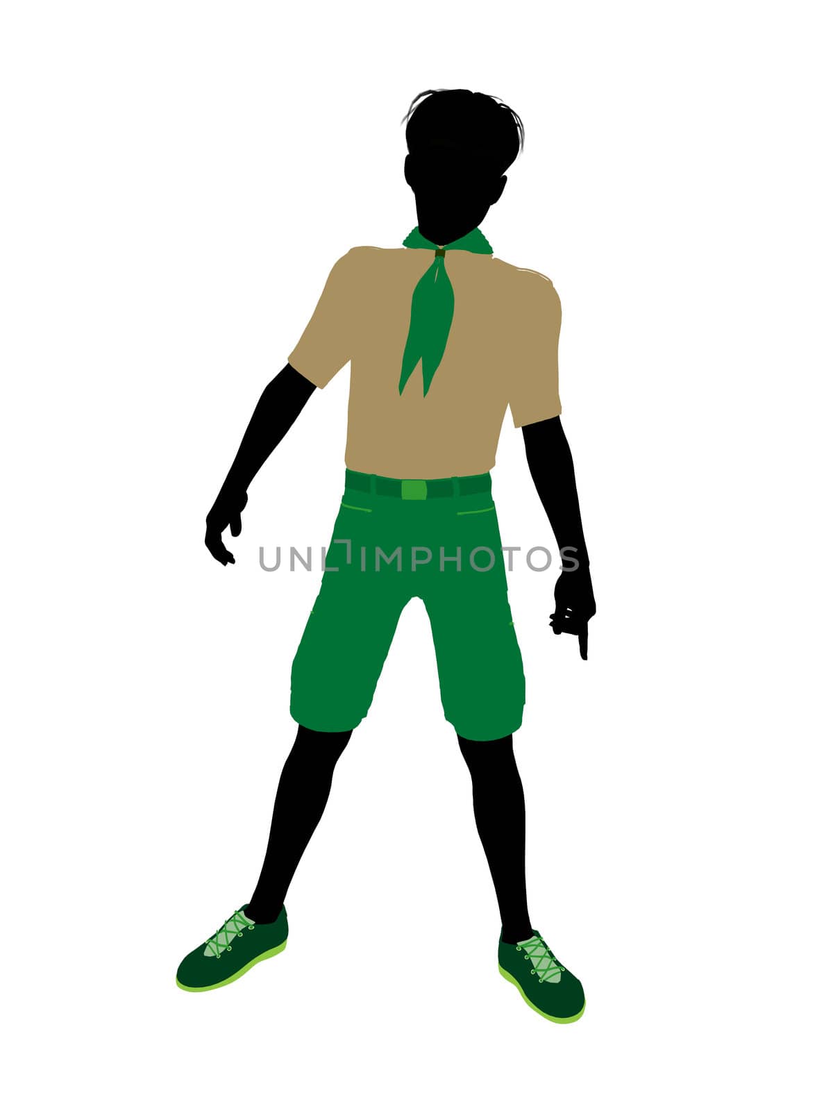 Boyscout silhouette dressed in shorts on a white background