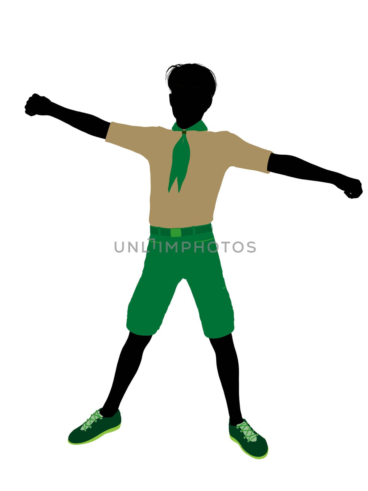 Boyscout silhouette dressed in shorts on a white background
