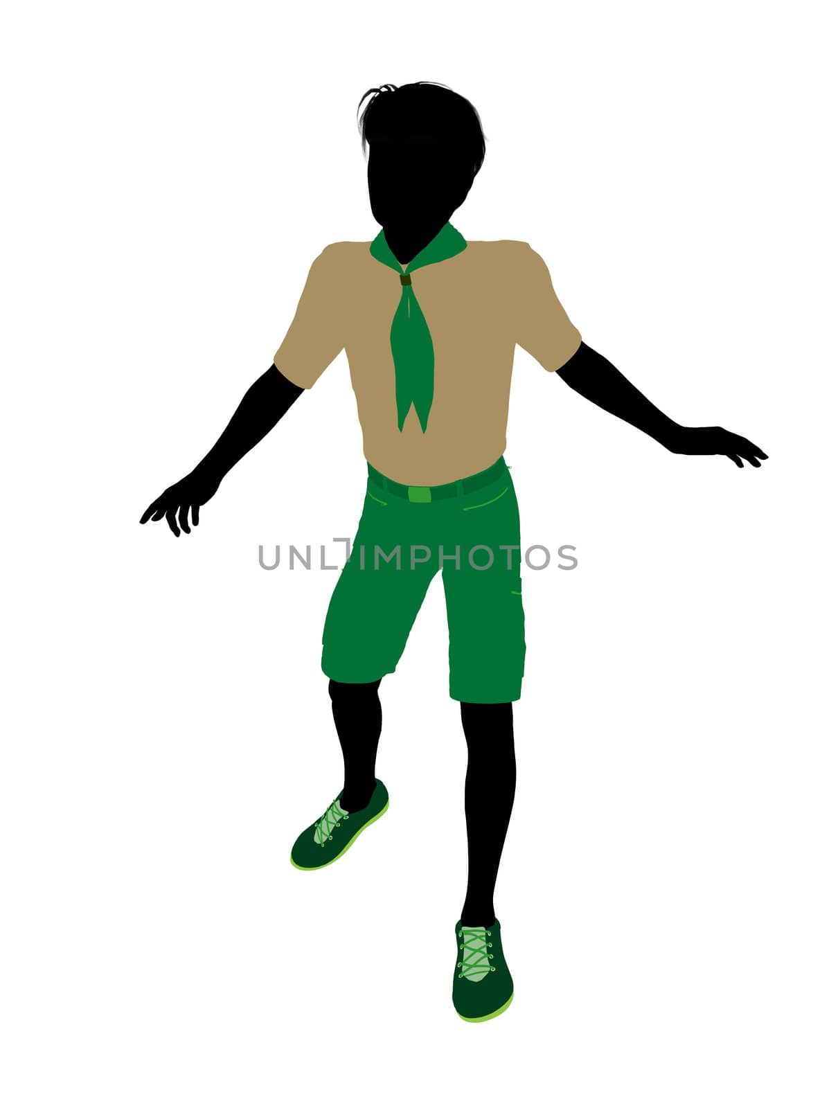 Boyscout silhouette dressed in shorts on a white background