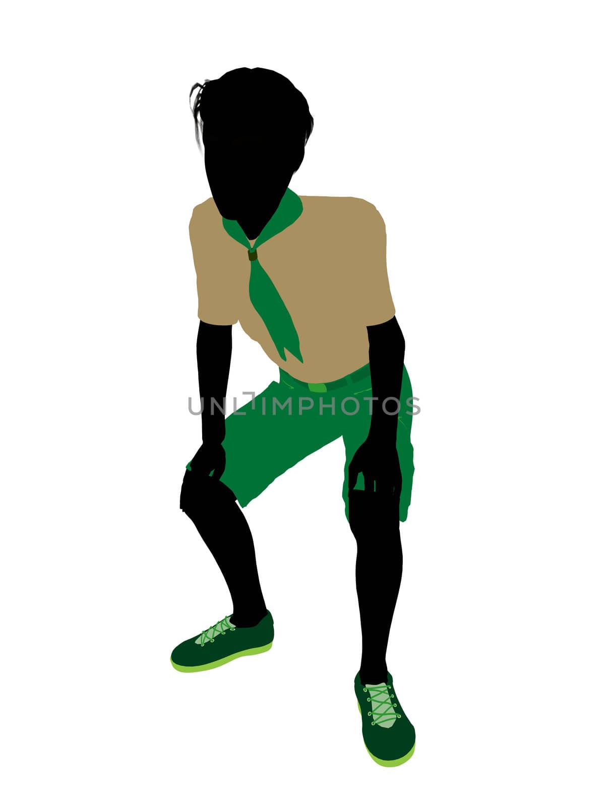 Boyscout silhouette dressed in shorts on a white background