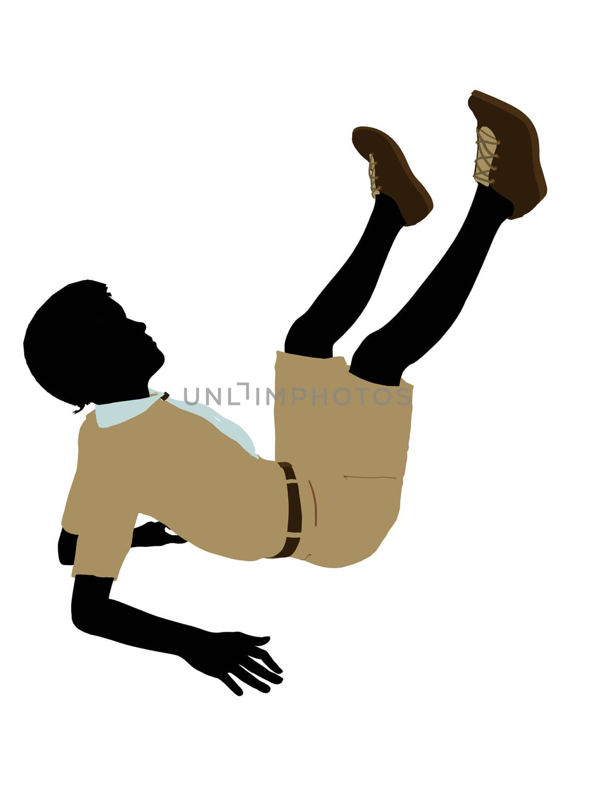 African American Boy Scout silhouette dressed in shorts on a white background