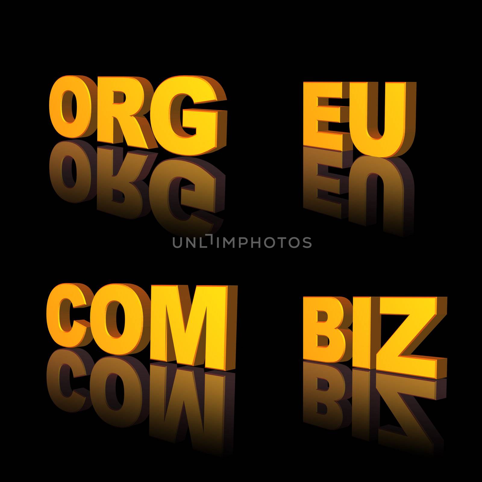 golden domains, com, eu, org, biz - 3d illustration