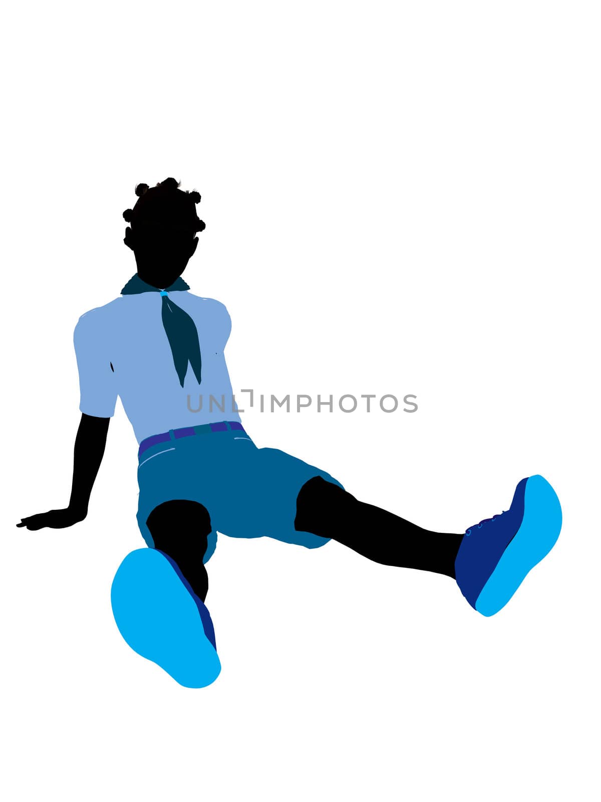 African American Girl Scout silhouette dressed in shorts on a white background