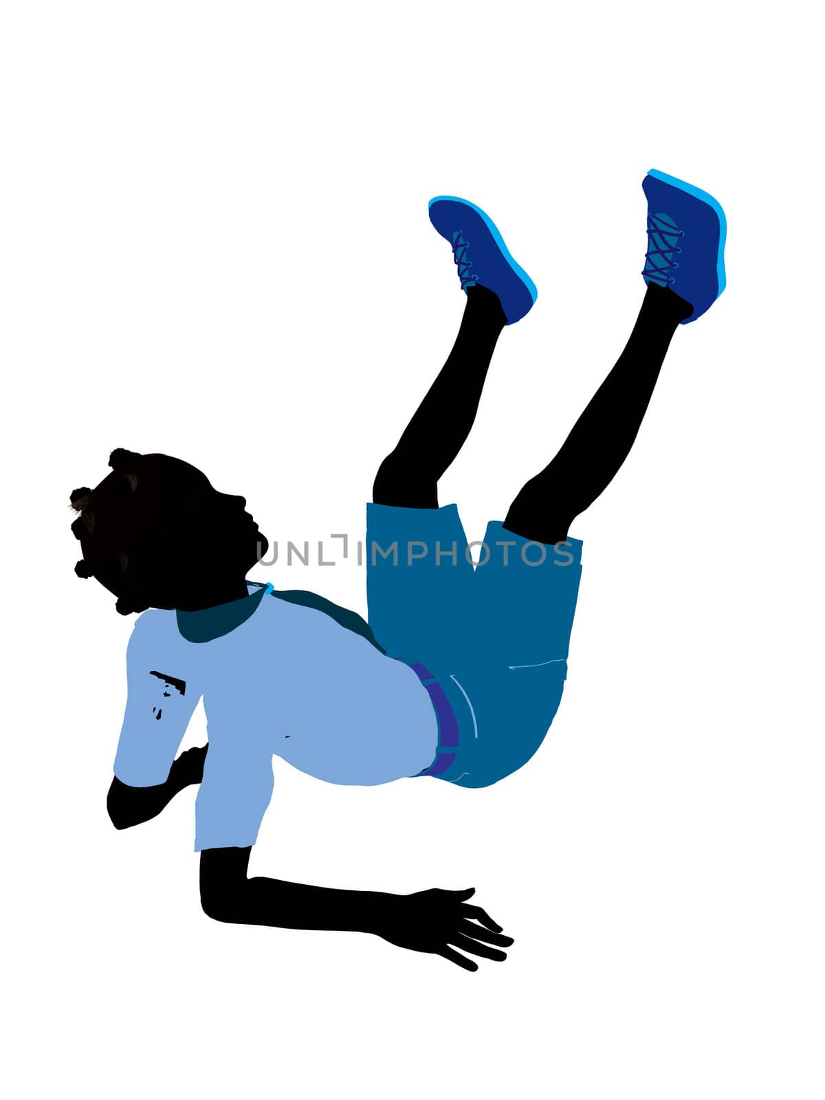 African American Girl Scout silhouette dressed in shorts on a white background