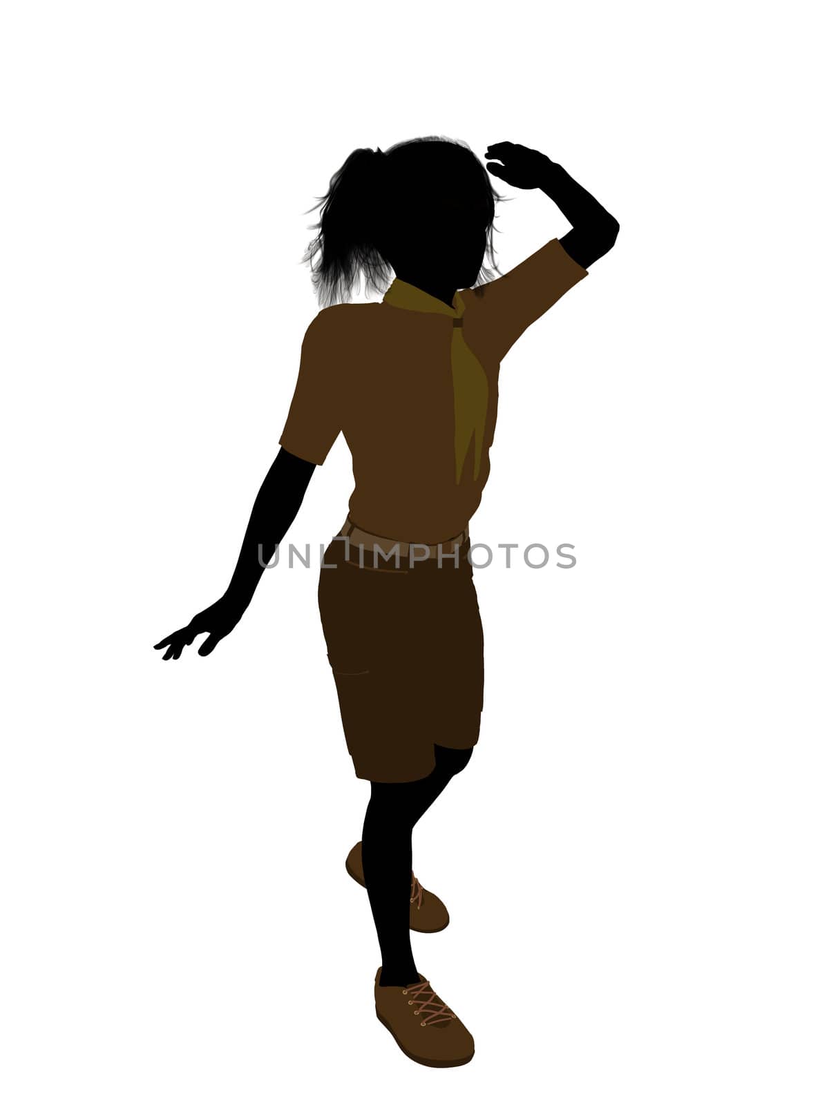 Girl scout silhouette dressed in shorts on a white background