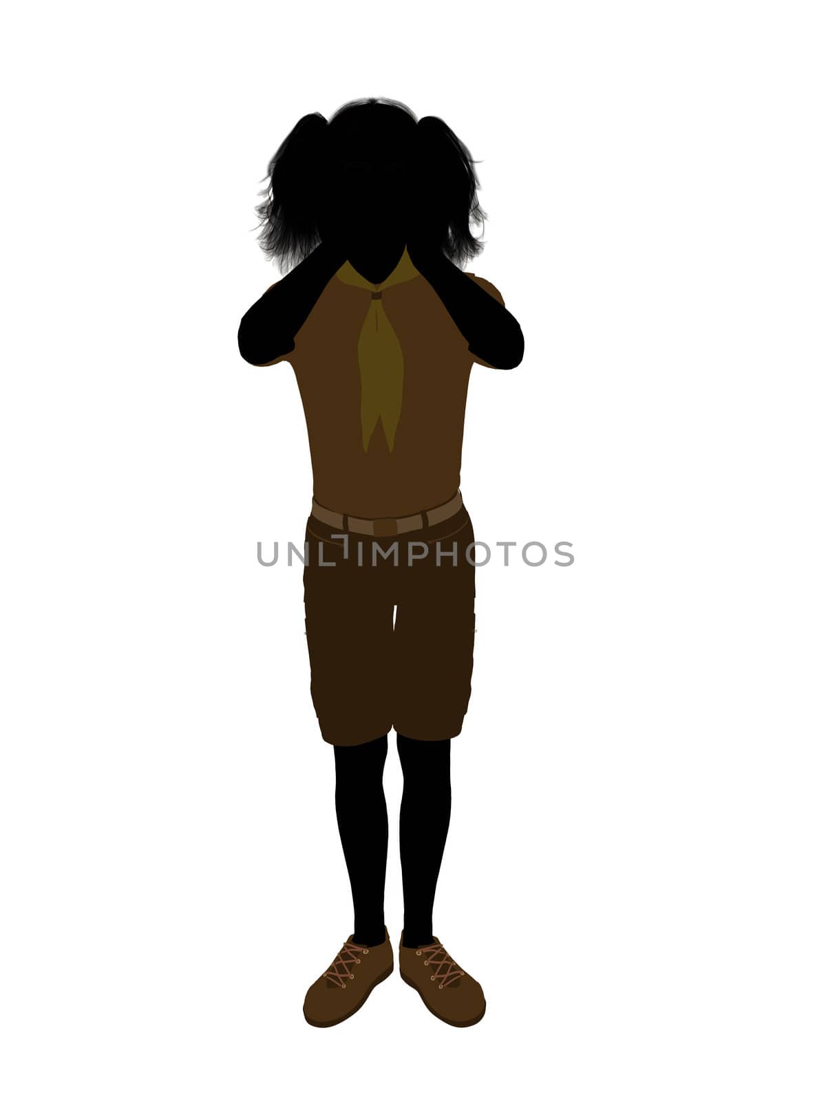 Girl scout silhouette dressed in shorts on a white background