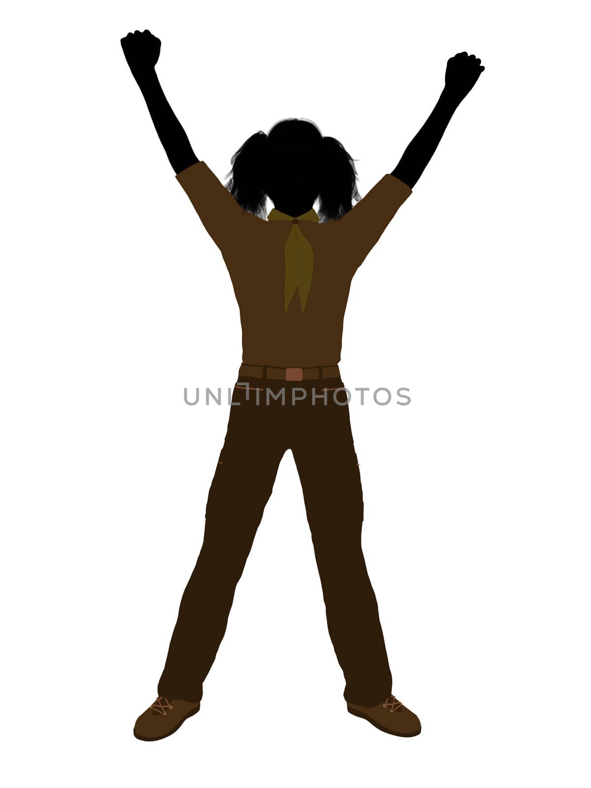 Girl scout silhouette dressed in pants on a white background