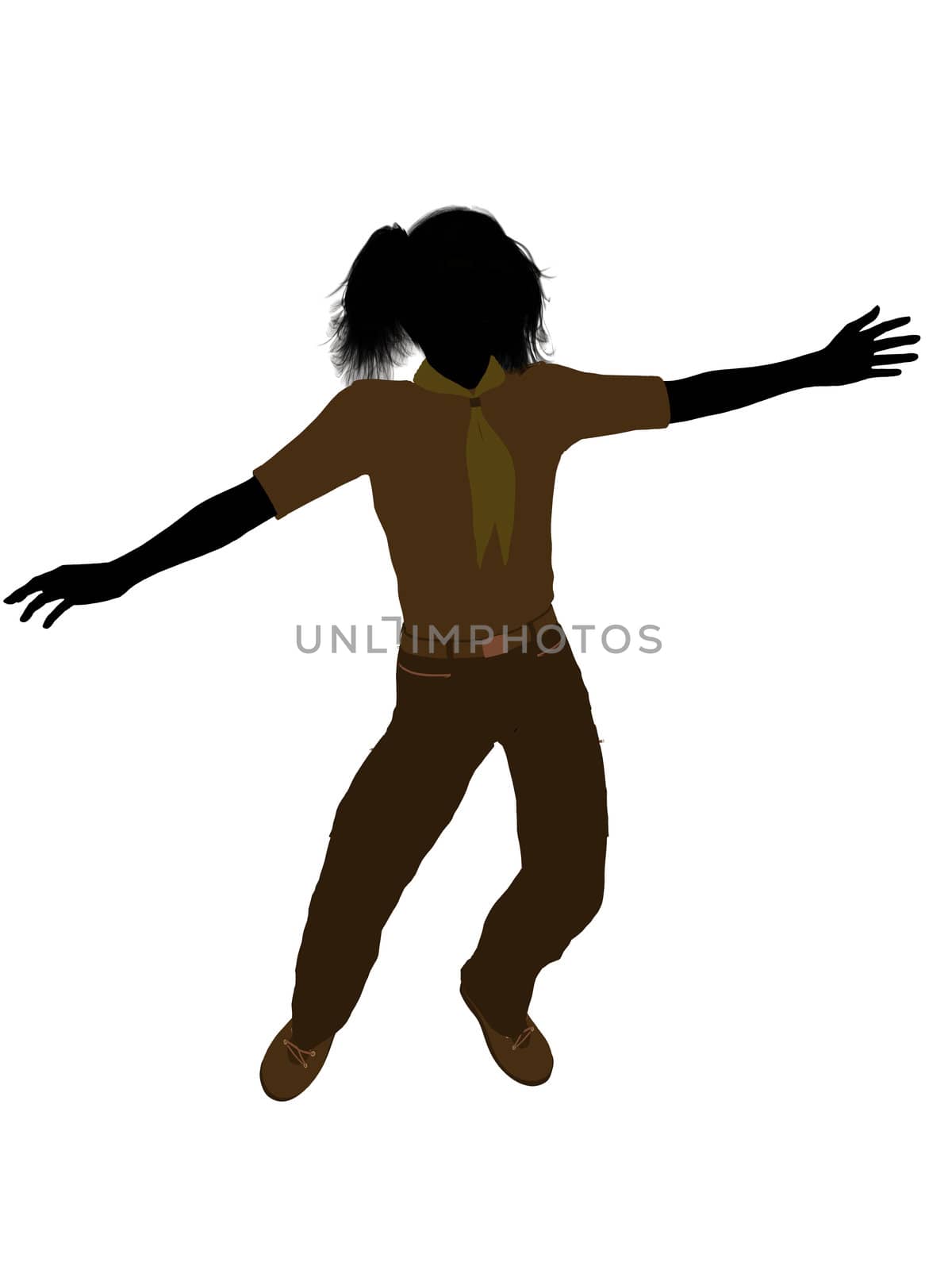 Girl scout silhouette dressed in pants on a white background