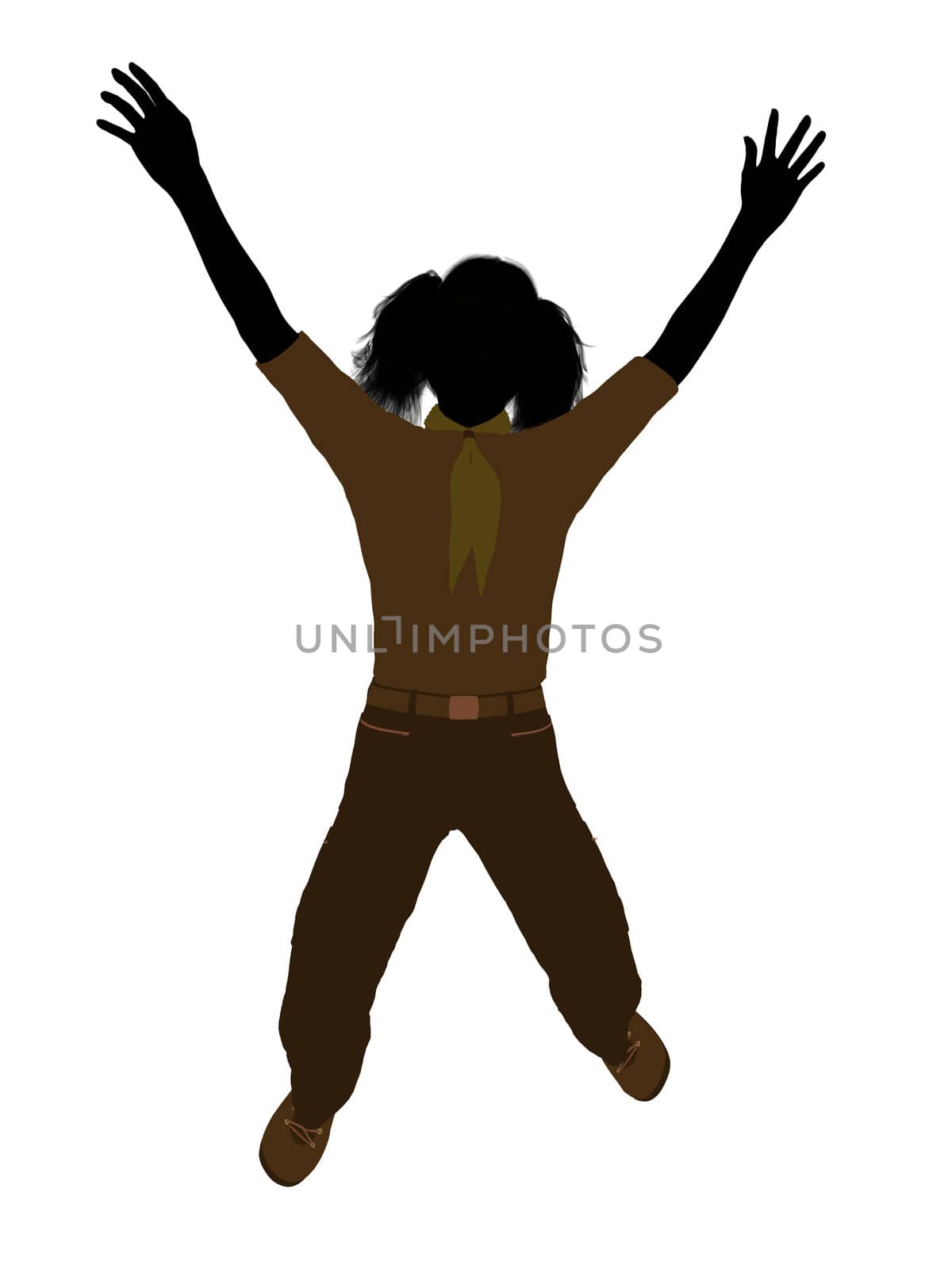 Girl scout silhouette dressed in pants on a white background