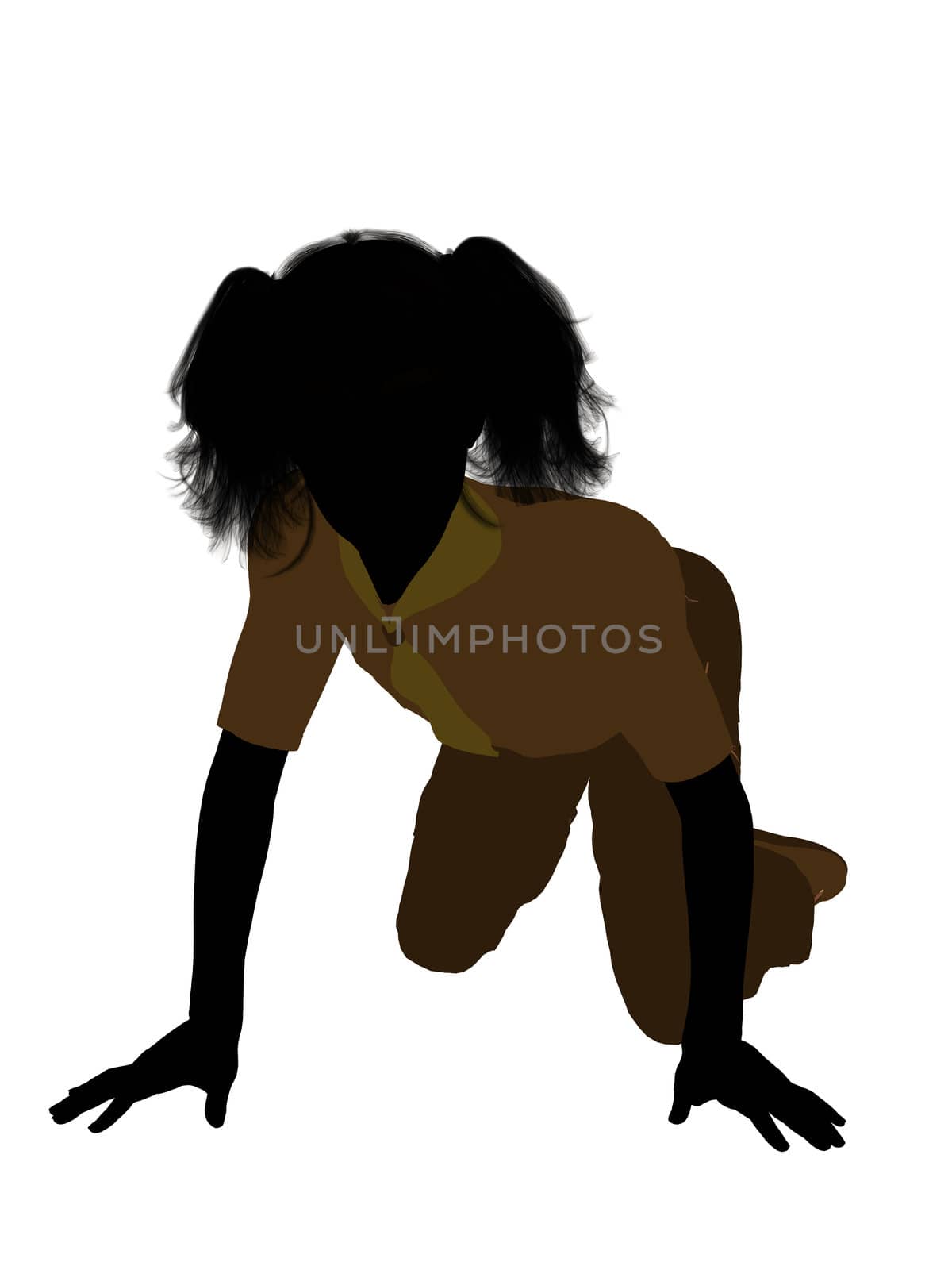 Girl scout silhouette dressed in pants on a white background