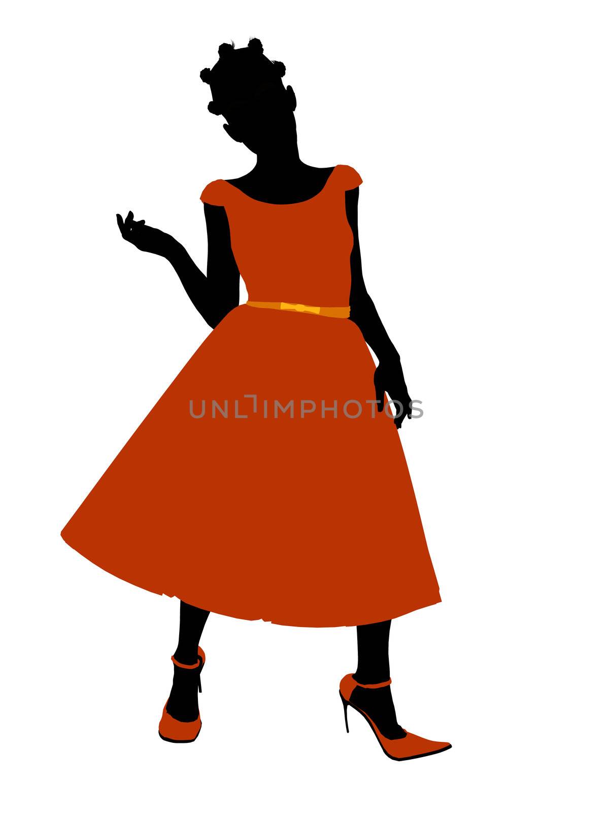 African American Prom Girl silhouette on a white background
