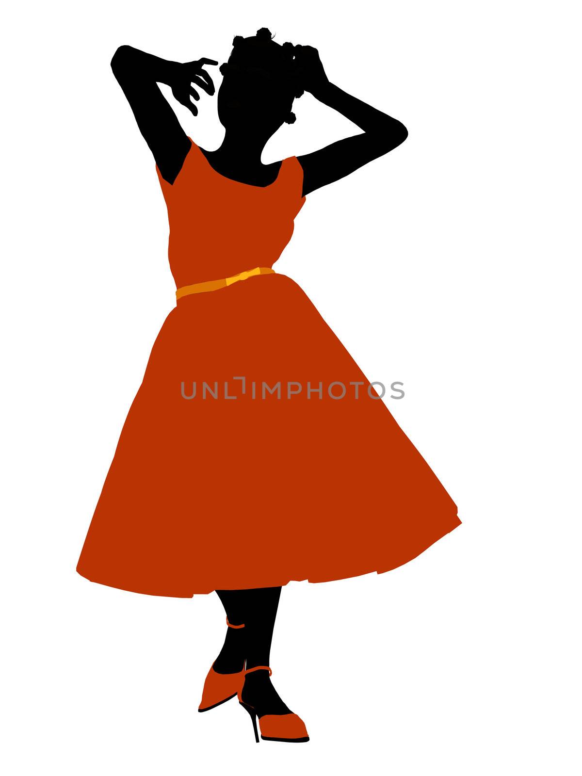 African American Prom Girl silhouette on a white background