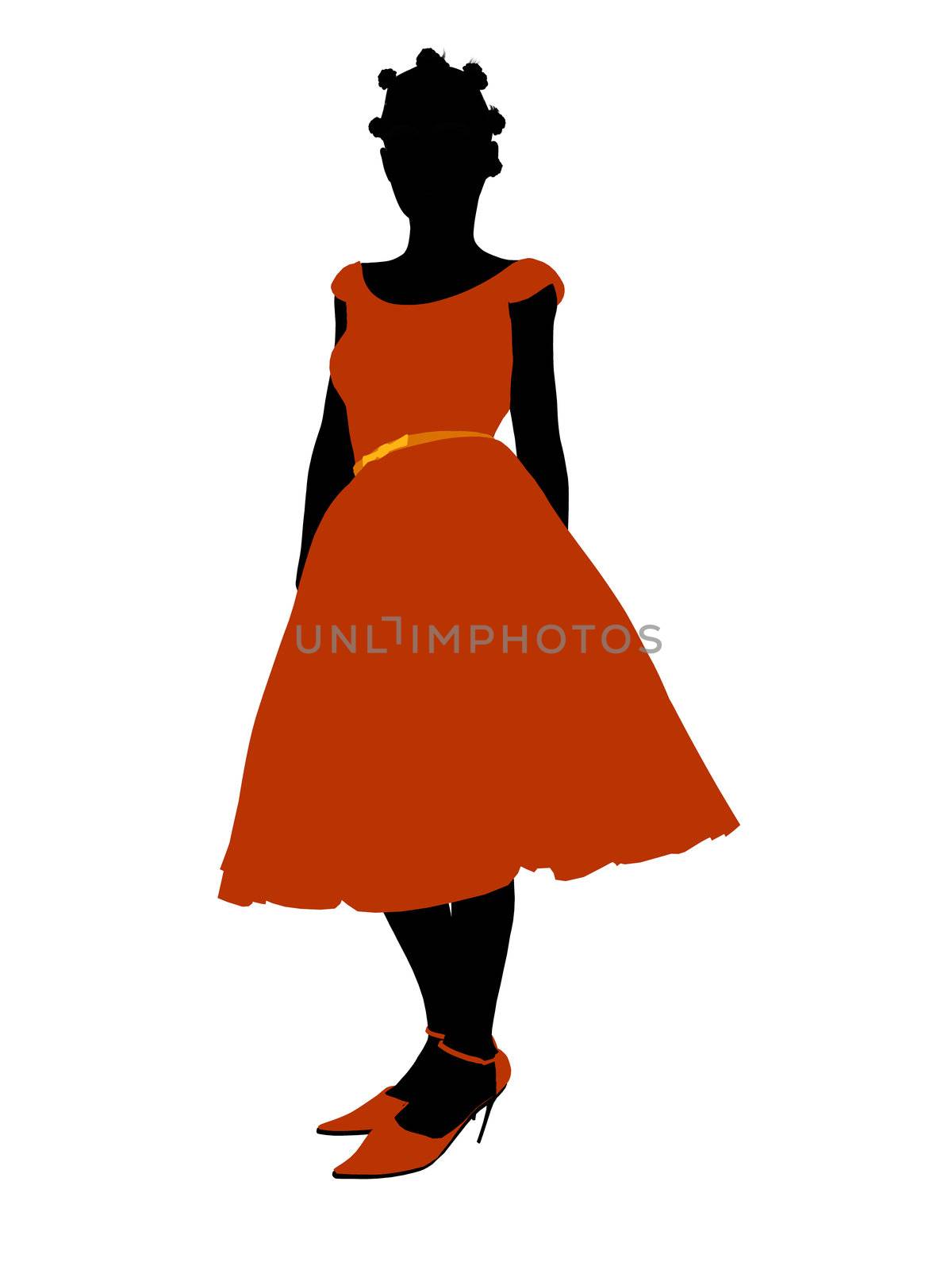 African American Prom Girl silhouette on a white background